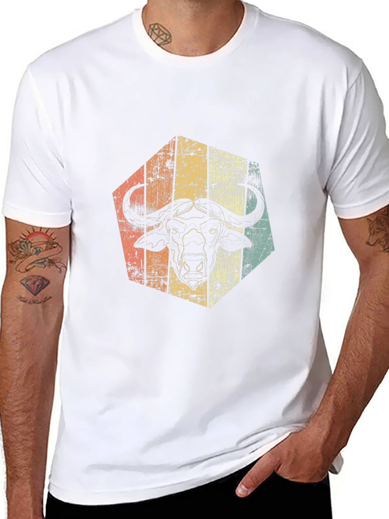 Retro Buffalo Graphic Tee - Distressed Animal Design