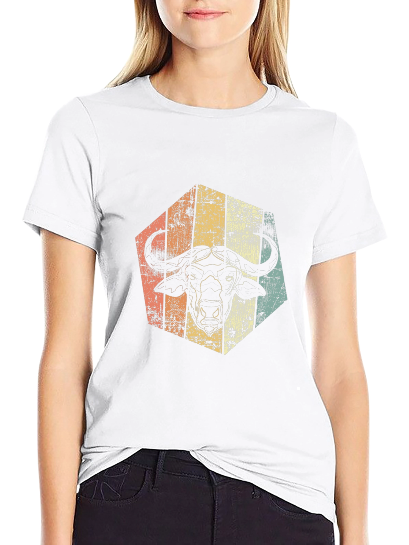Retro Buffalo Graphic Tee - Distressed Animal Design