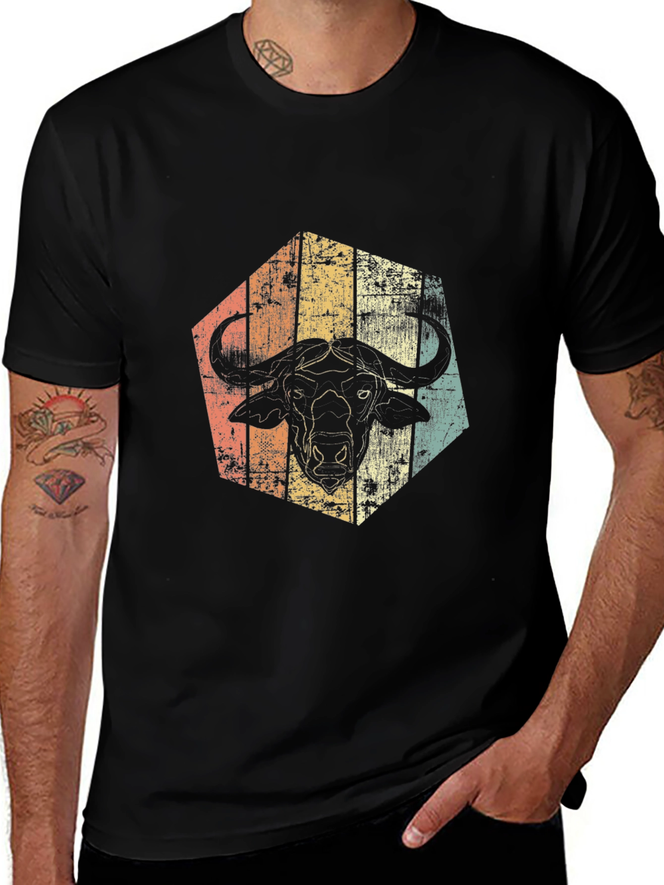 Retro Buffalo Graphic Tee - Distressed Animal Design