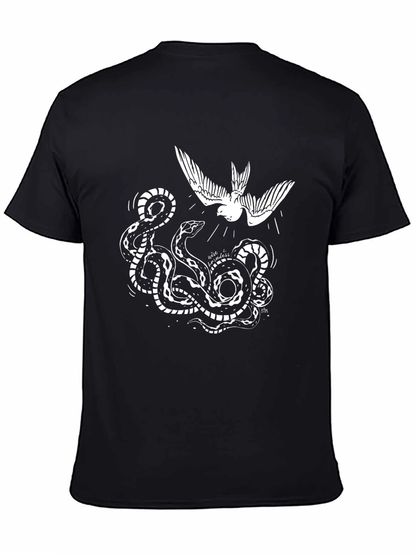 Black Tee with Snake and Bird Graphic