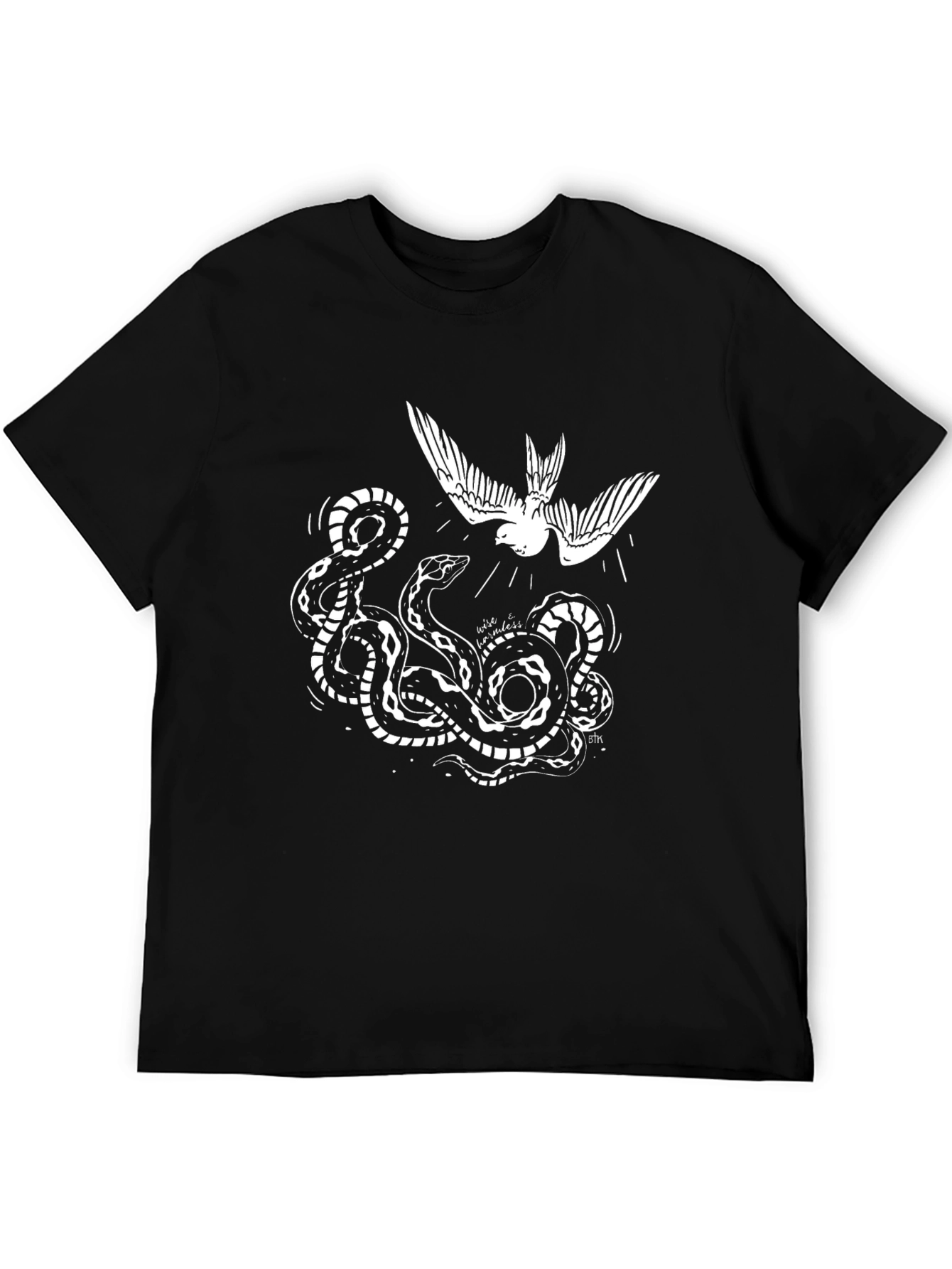 Black Tee with Snake and Bird Graphic