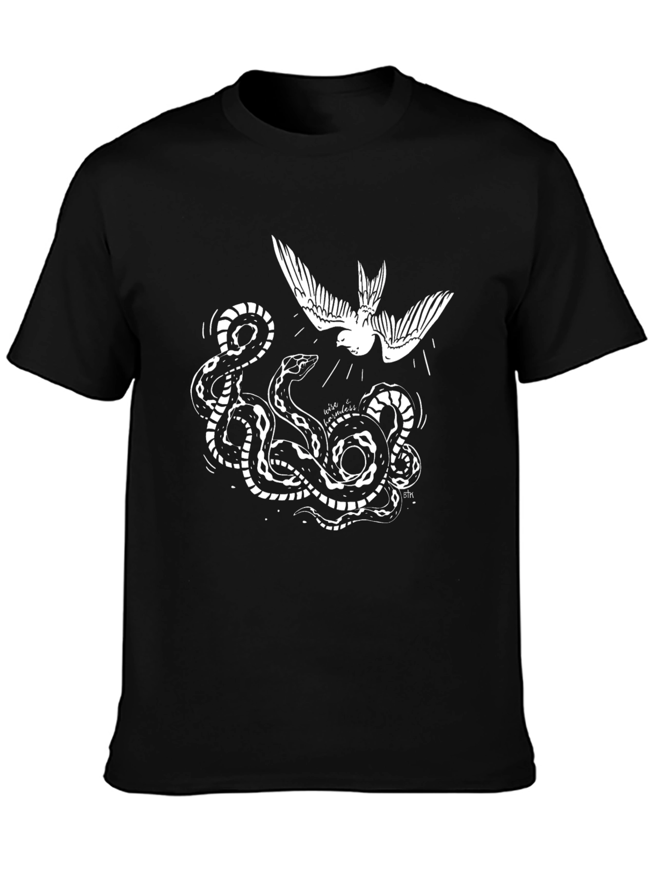 Black Tee with Snake and Bird Graphic