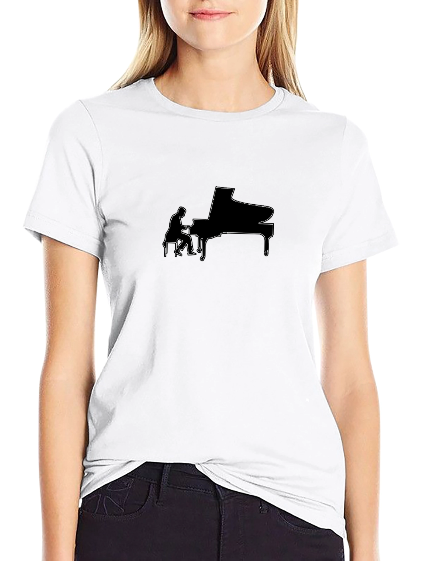 Piano Player Graphic Tee - Black Cotton Shirt