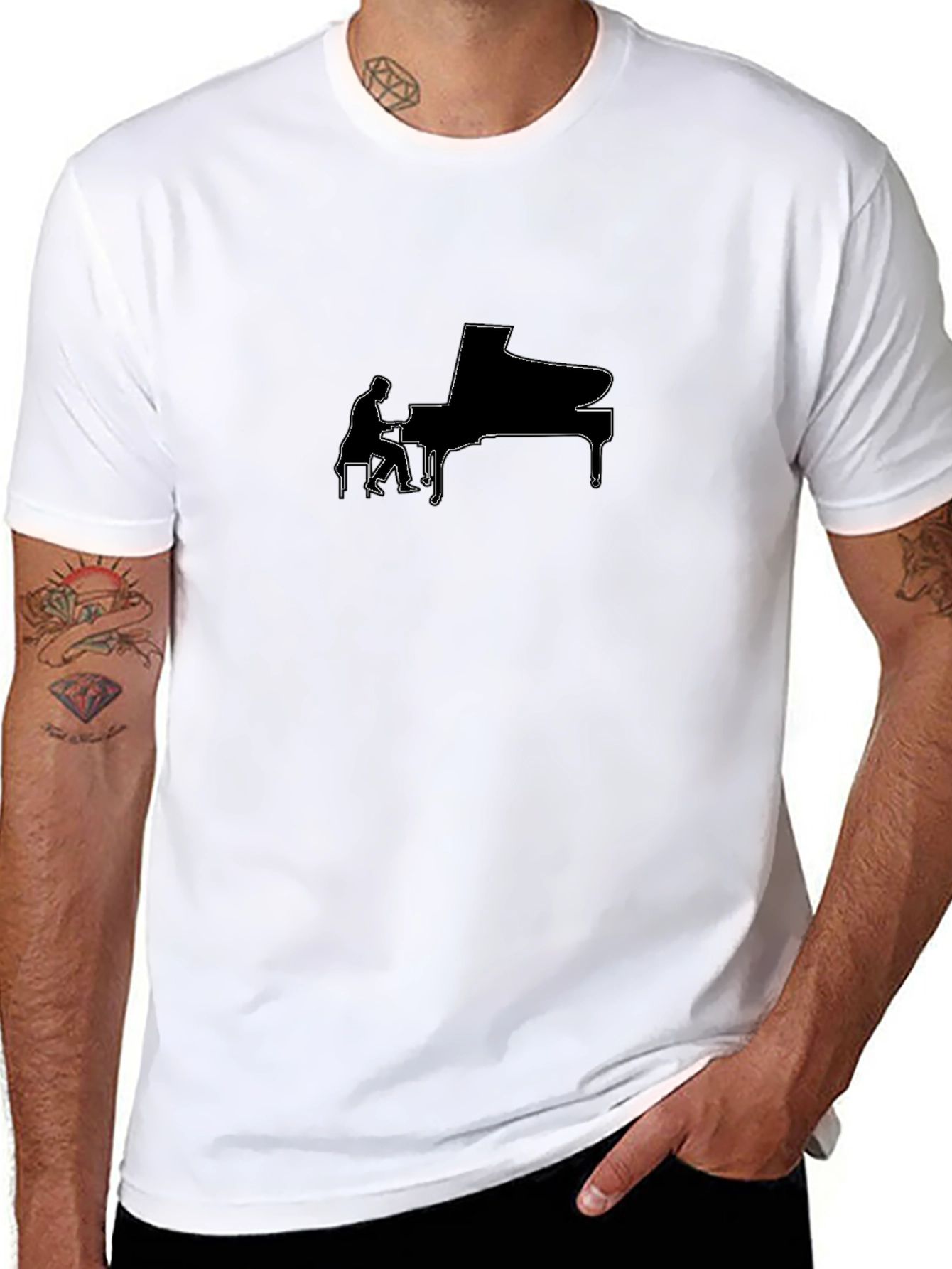 Piano Player Graphic Tee - Black Cotton Shirt