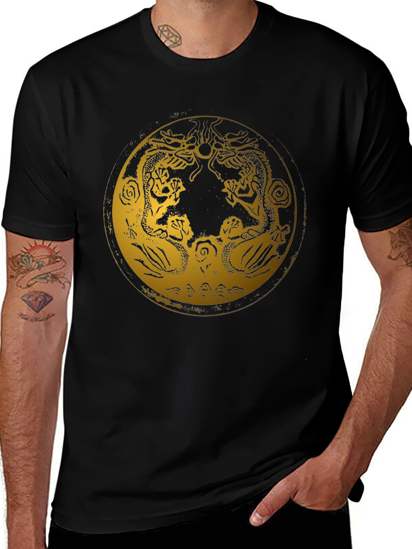 Dragon Circle Graphic Tee - Stylish Black T-Shirt