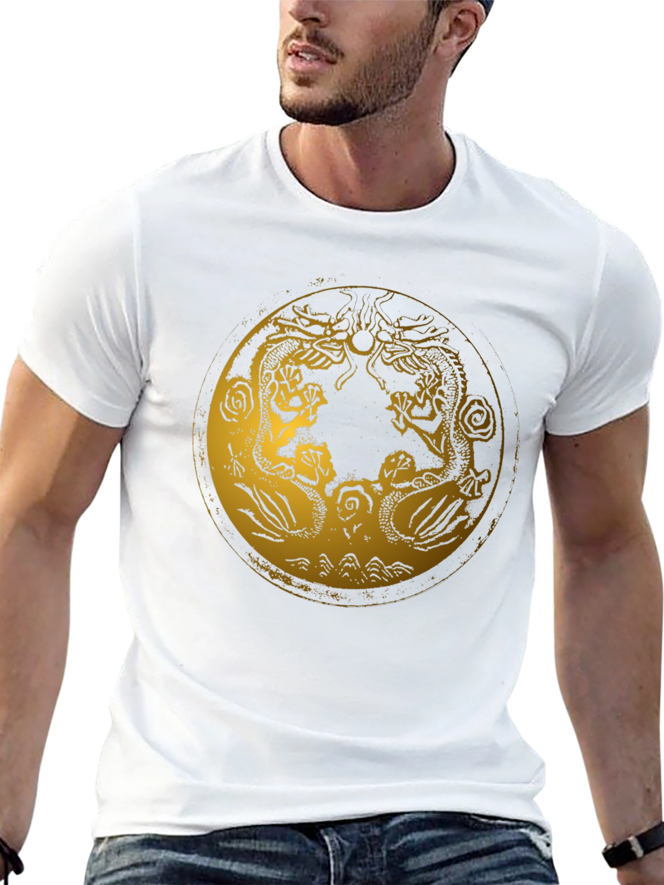Dragon Circle Graphic Tee - Stylish Black T-Shirt