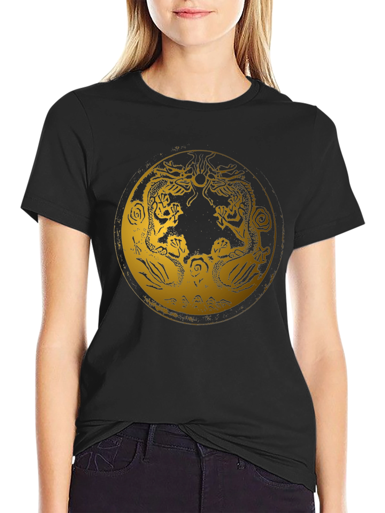 Dragon Circle Graphic Tee - Stylish Black T-Shirt