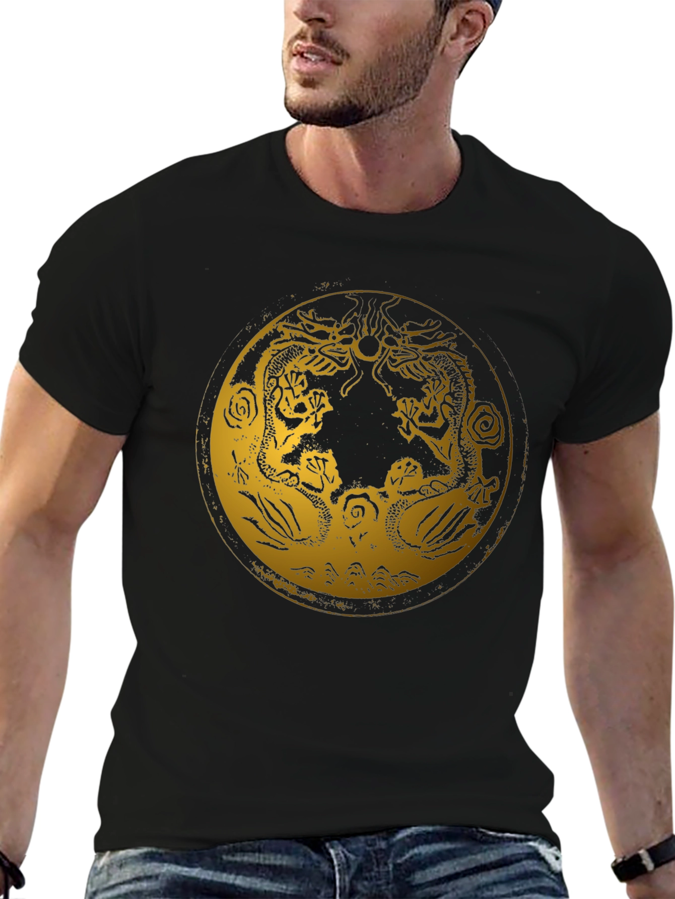 Dragon Circle Graphic Tee - Stylish Black T-Shirt