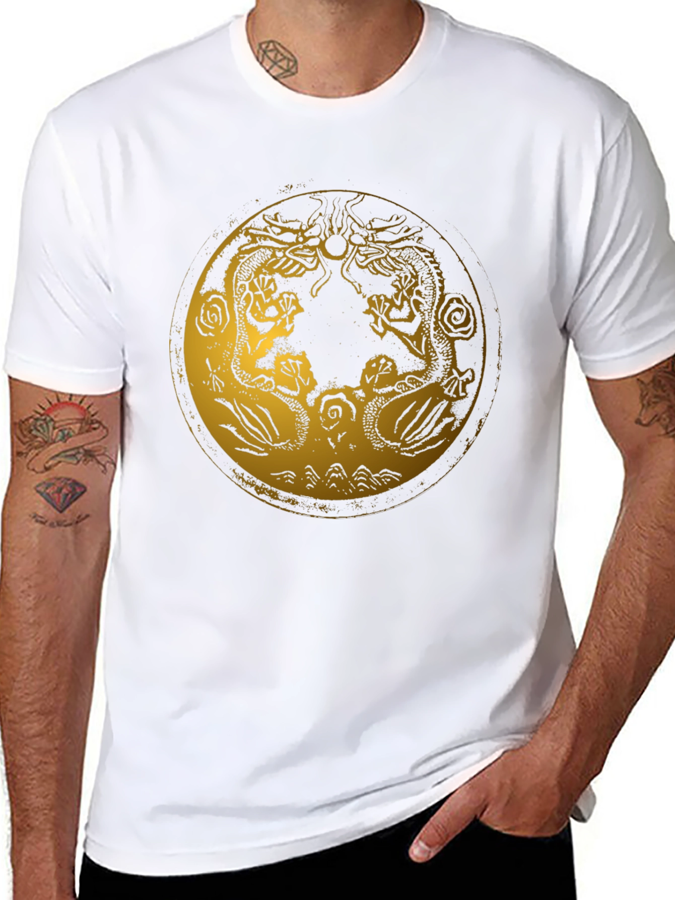 Dragon Circle Graphic Tee - Stylish Black T-Shirt