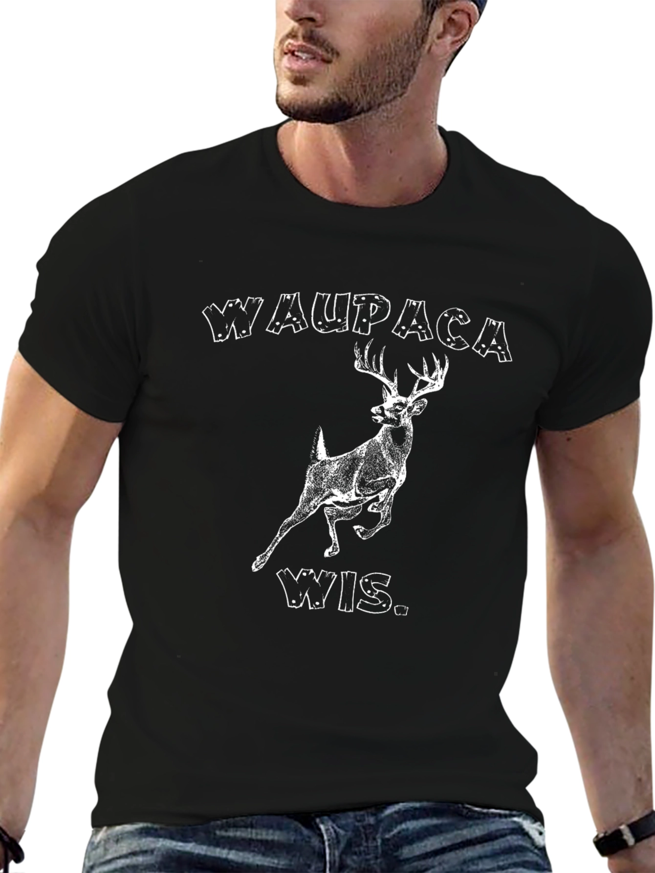Waupaca WIS. Deer Graphic T-Shirt - Black
