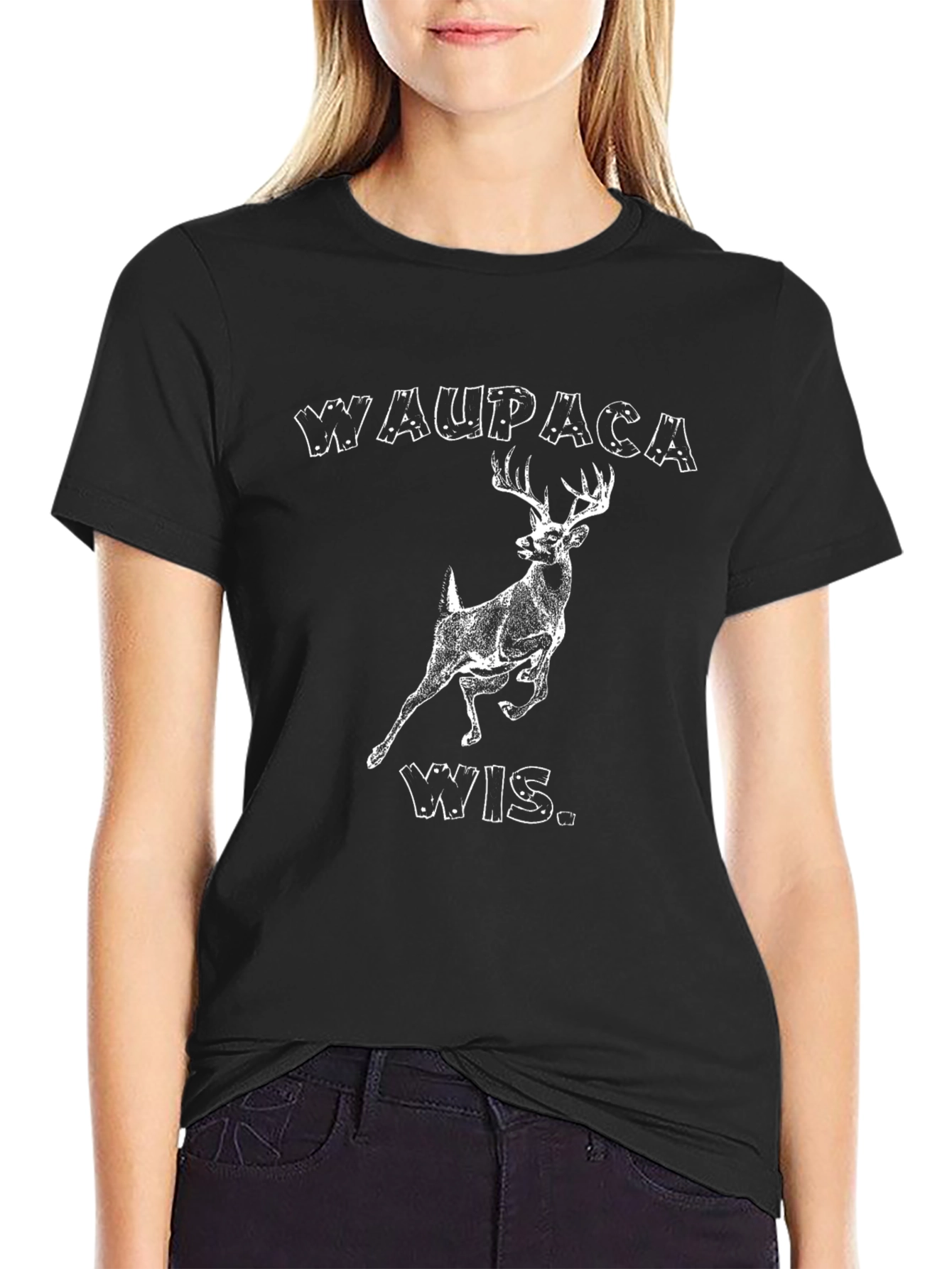 Waupaca WIS. Deer Graphic T-Shirt - Black