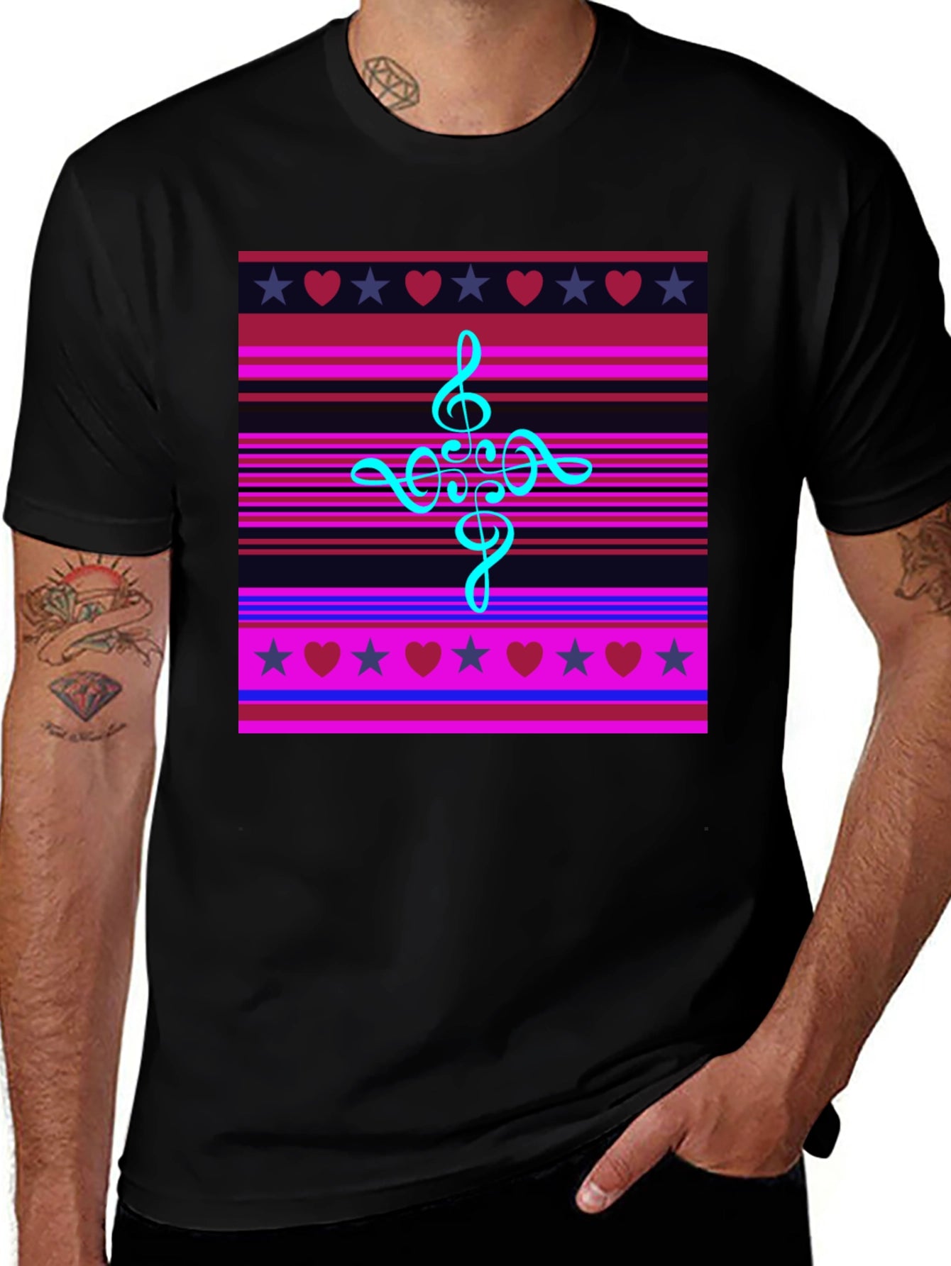 Music Heart Star Striped Graphic Tee