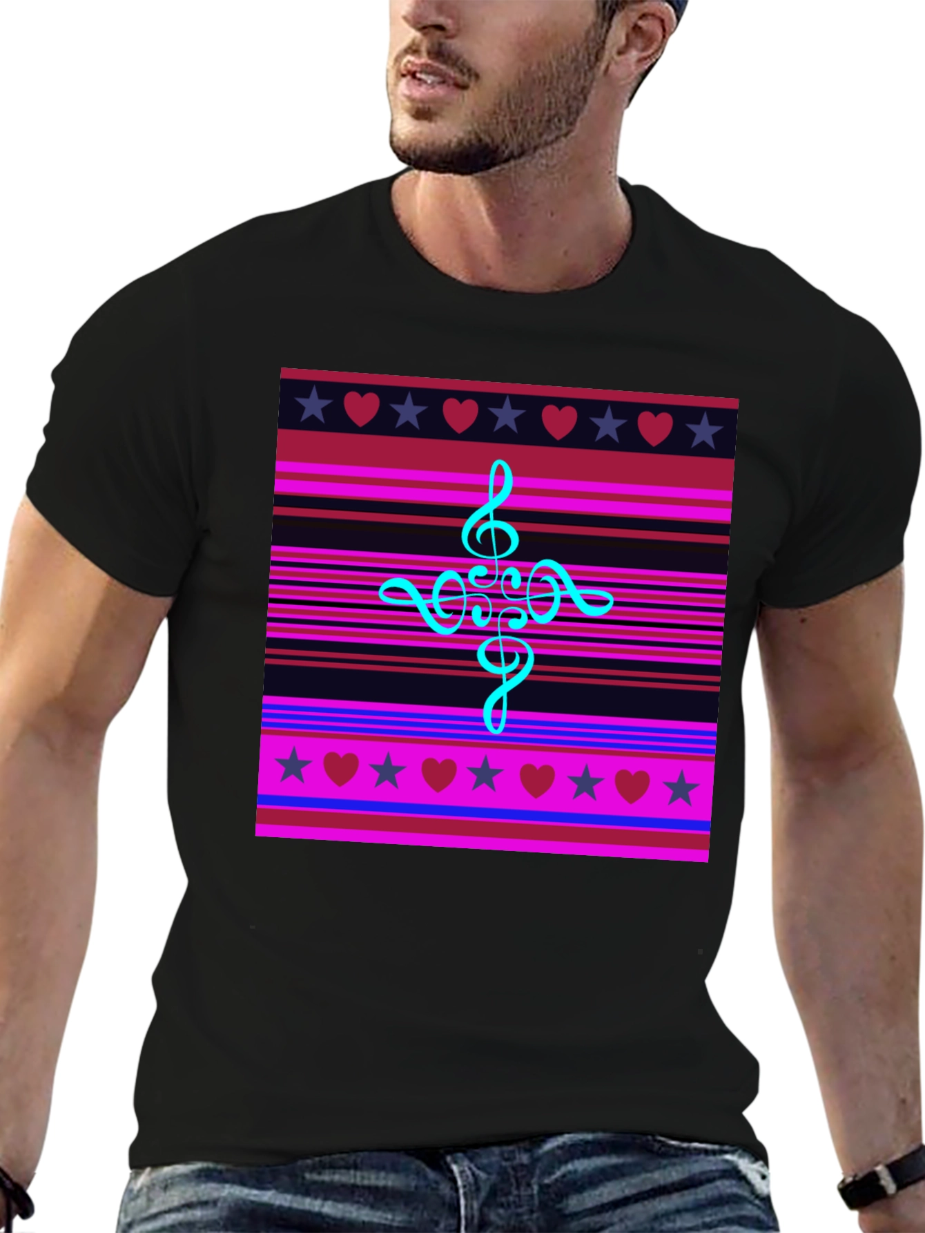 Music Heart Star Striped Graphic Tee
