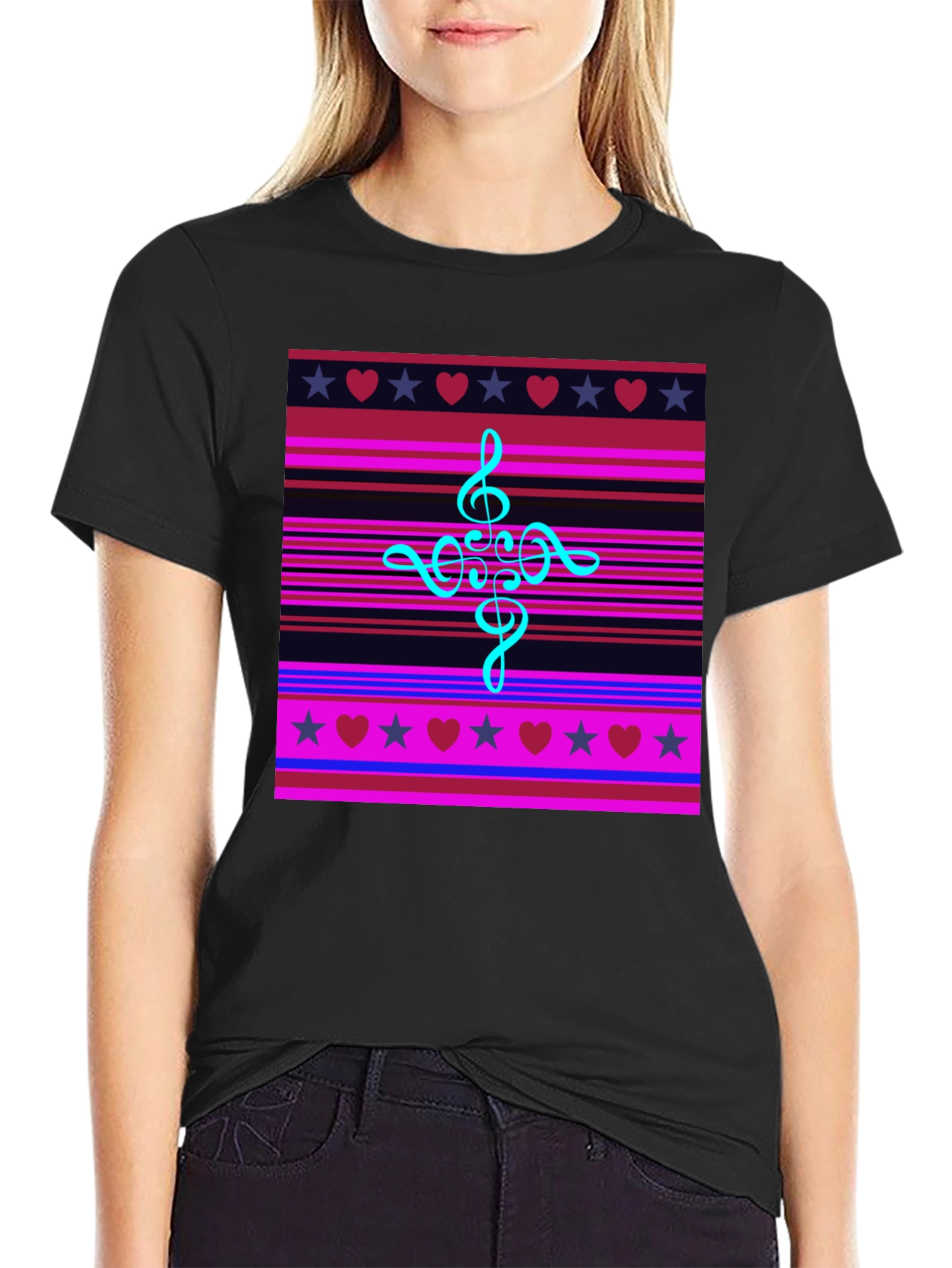 Music Heart Star Striped Graphic Tee