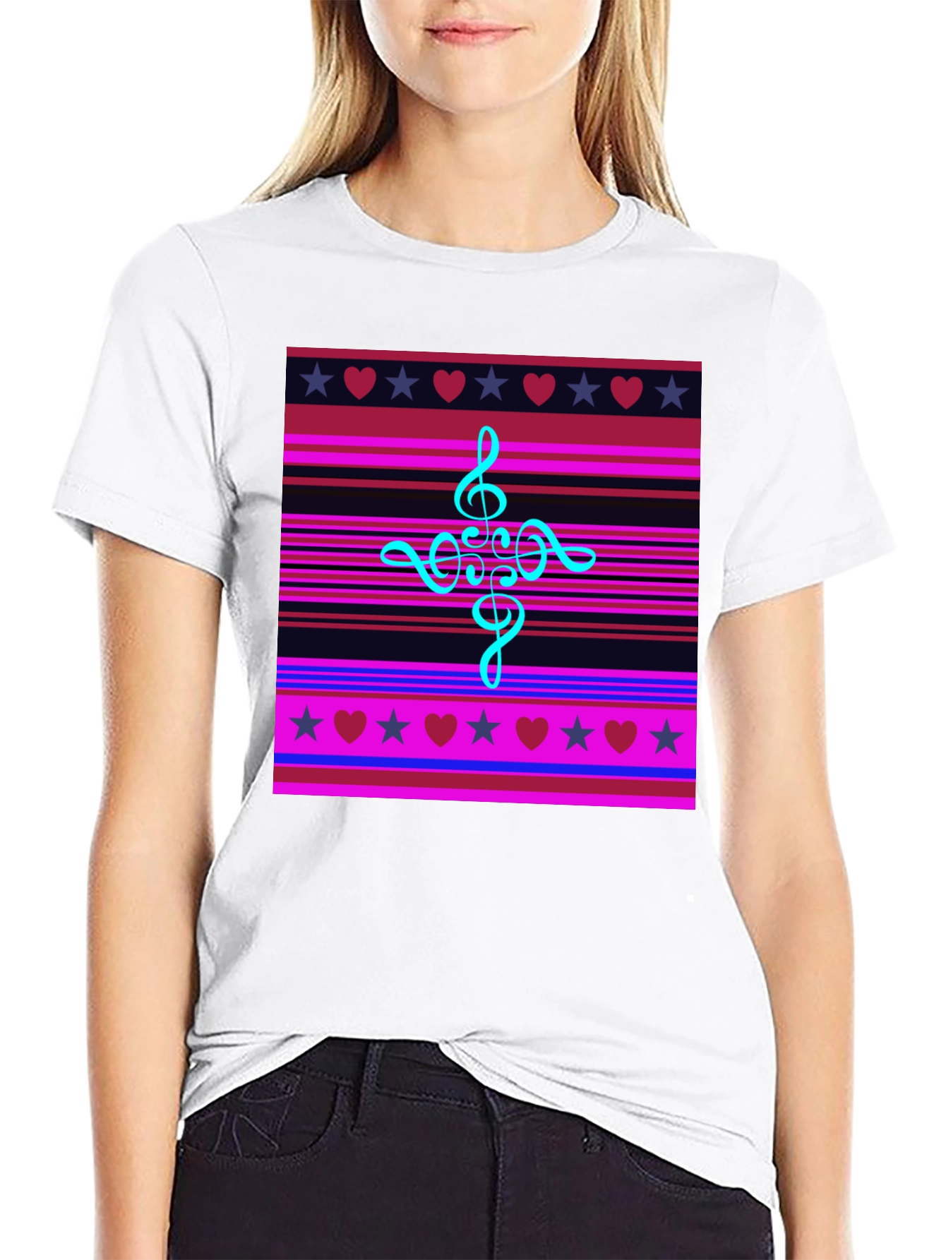 Music Heart Star Striped Graphic Tee
