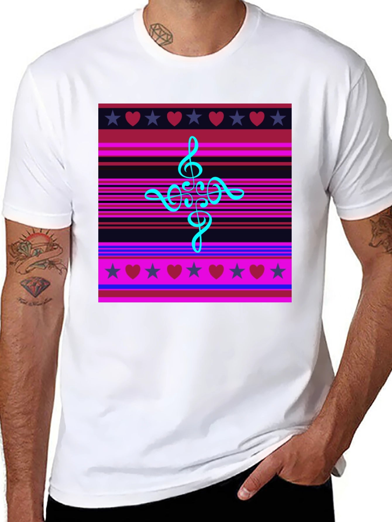 Music Heart Star Striped Graphic Tee