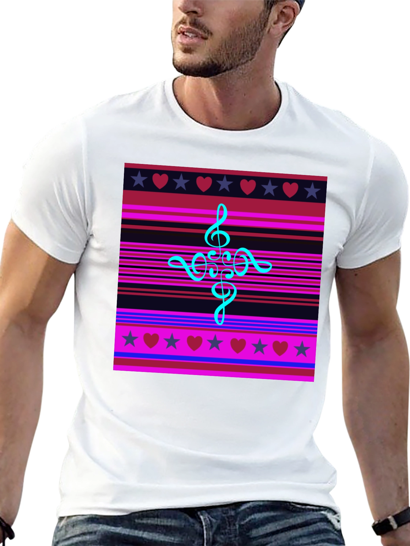Music Heart Star Striped Graphic Tee