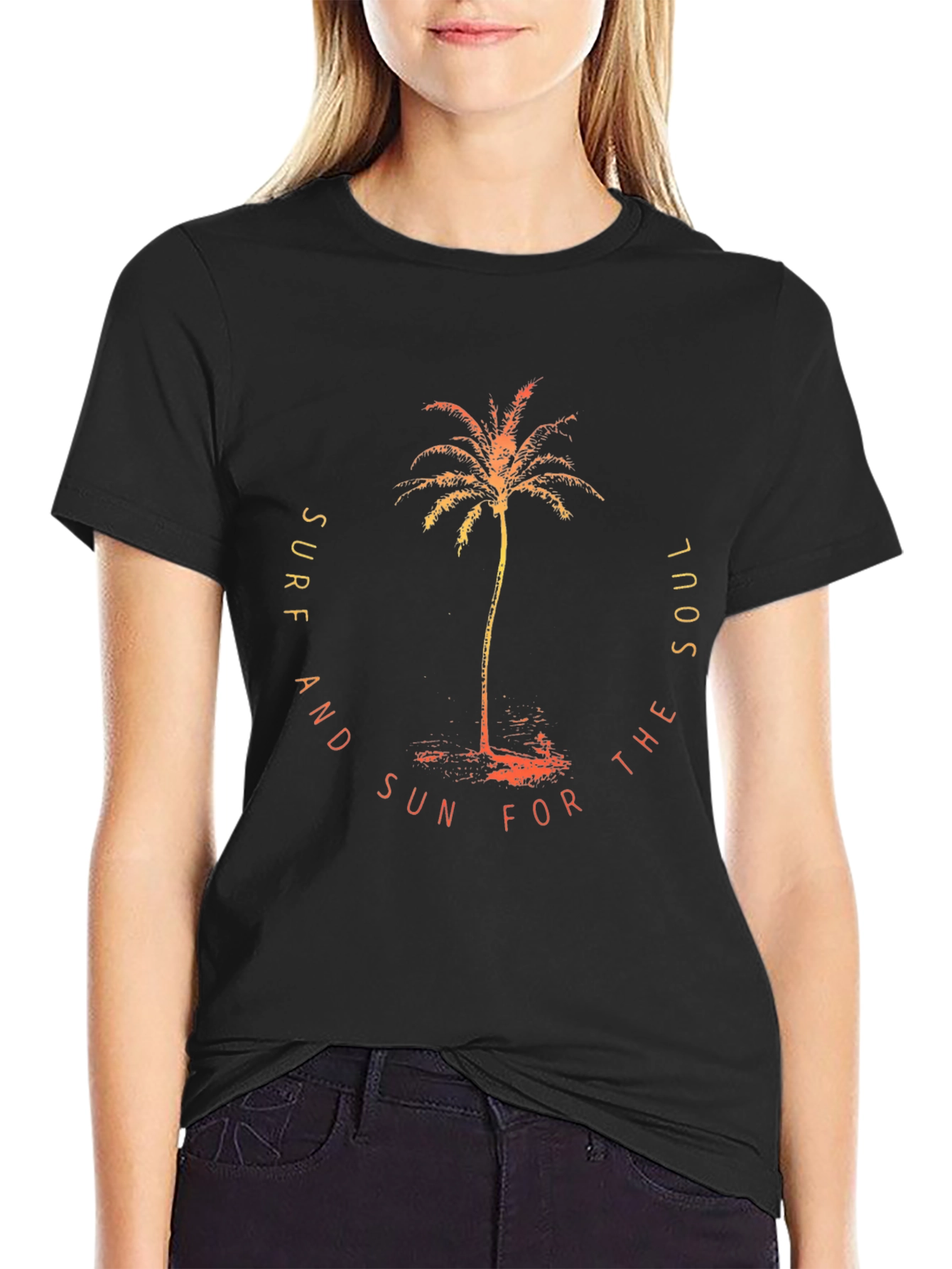 Surf Sun Soul Graphic Tee - Black Cotton T-Shirt
