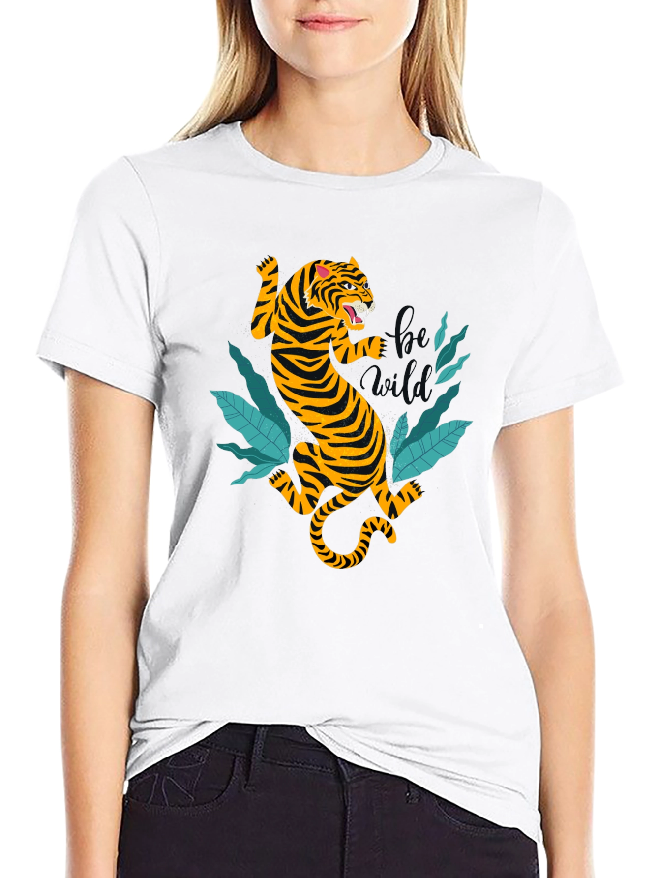Tiger Graphic Tee - Black Cotton T-Shirt
