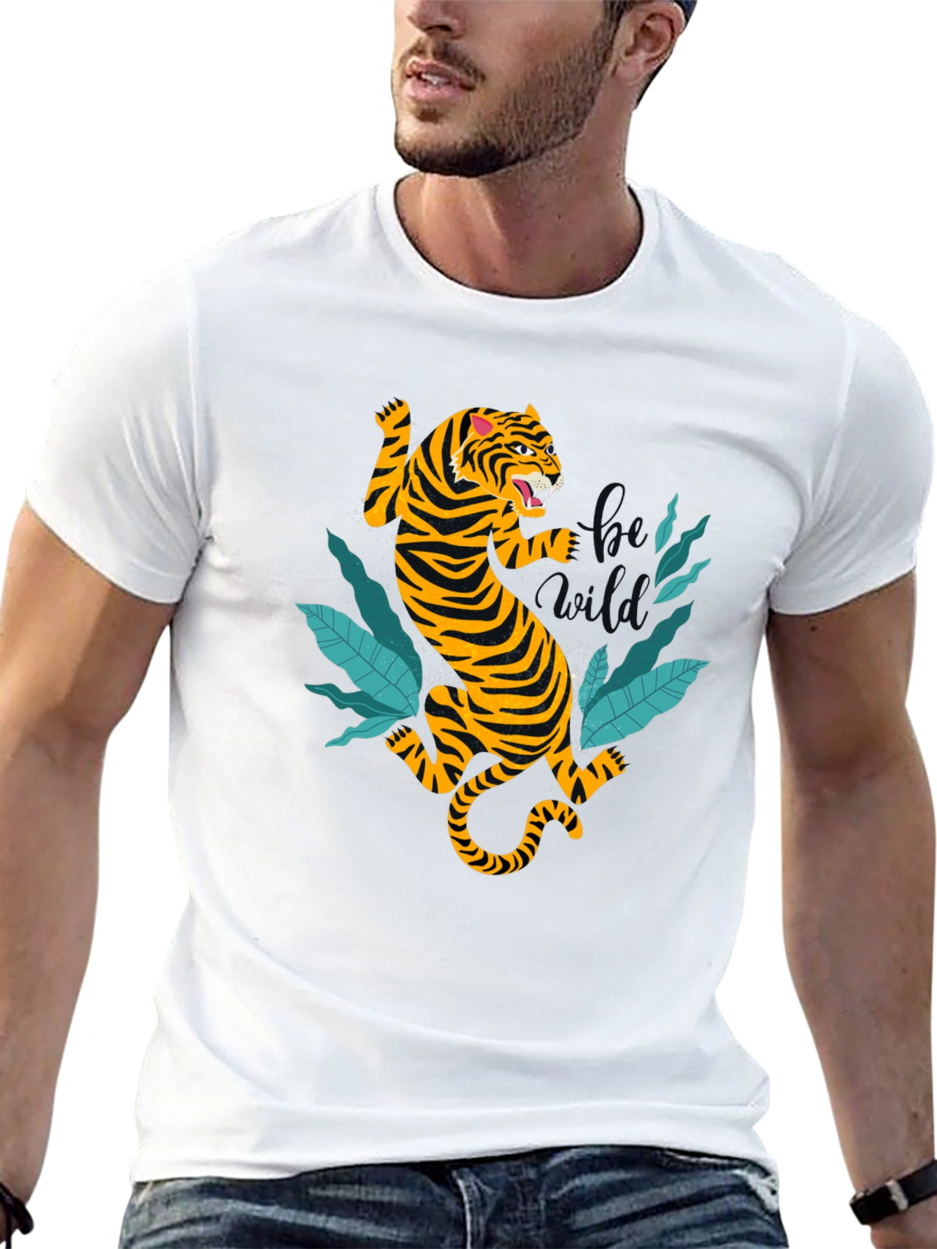 Tiger Graphic Tee - Black Cotton T-Shirt