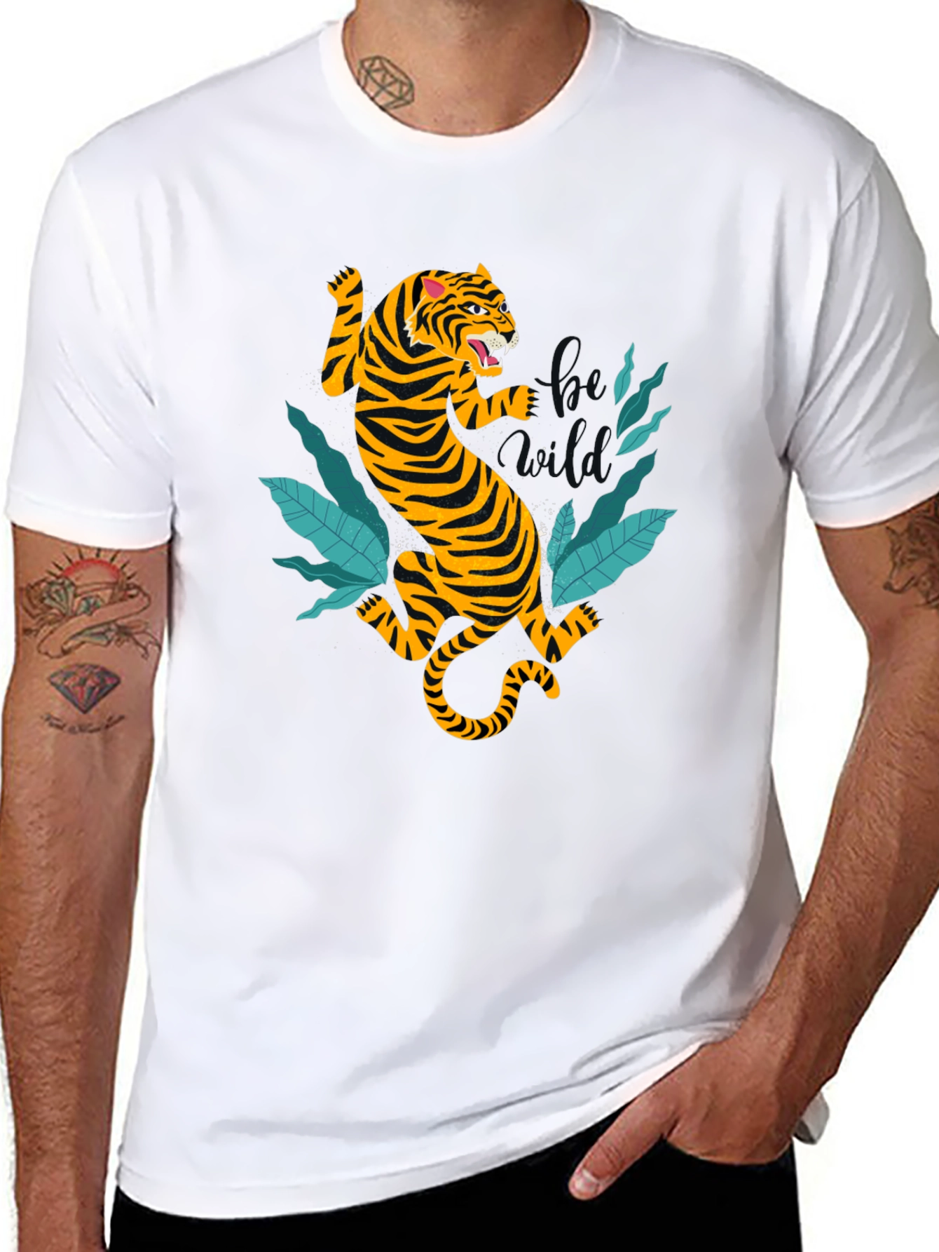 Tiger Graphic Tee - Black Cotton T-Shirt