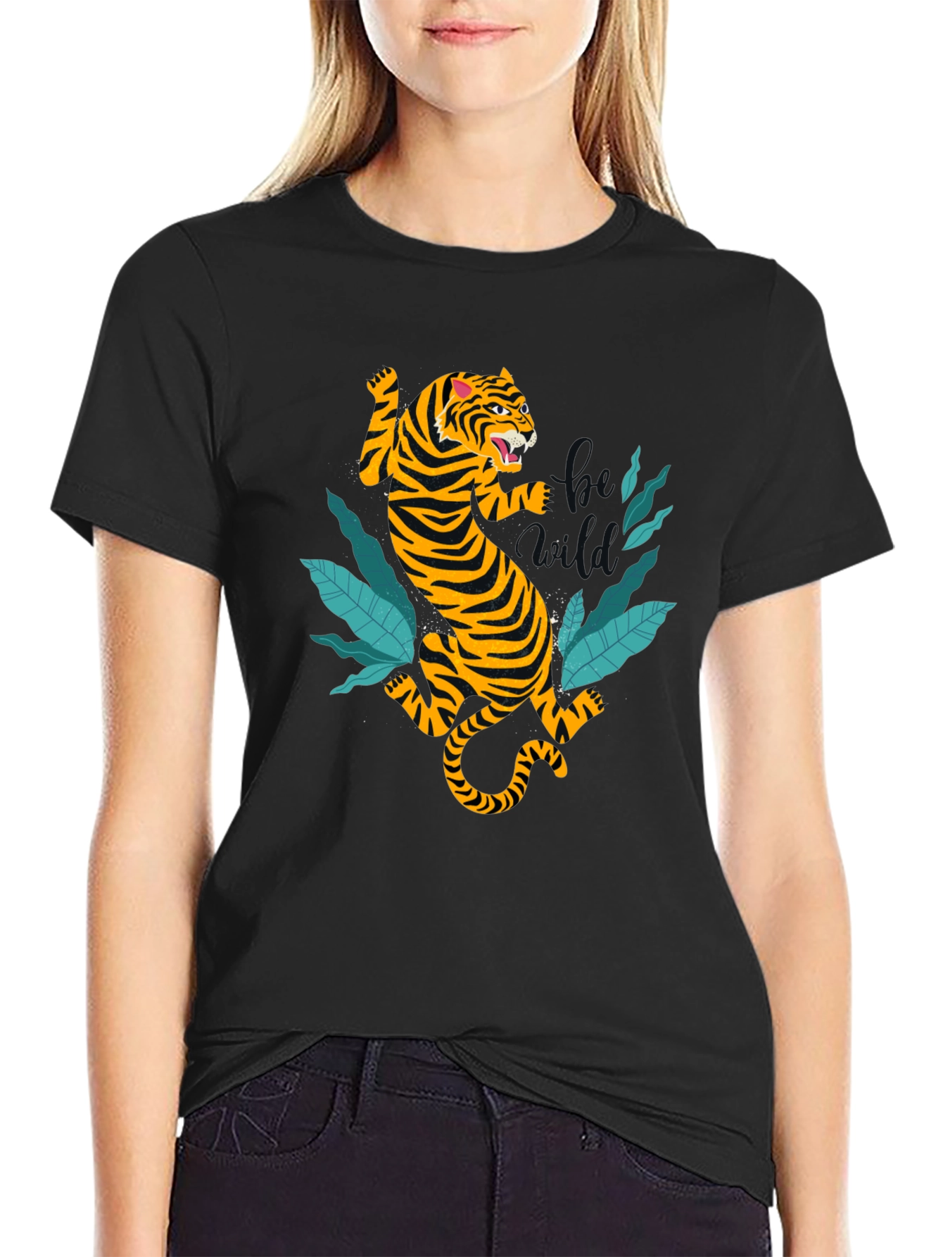 Tiger Graphic Tee - Black Cotton T-Shirt