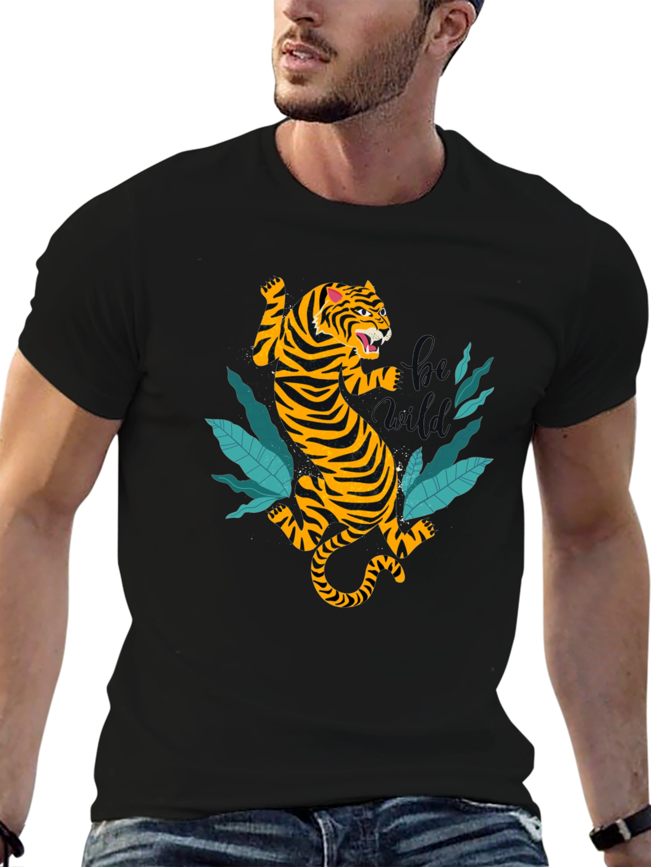 Tiger Graphic Tee - Black Cotton T-Shirt