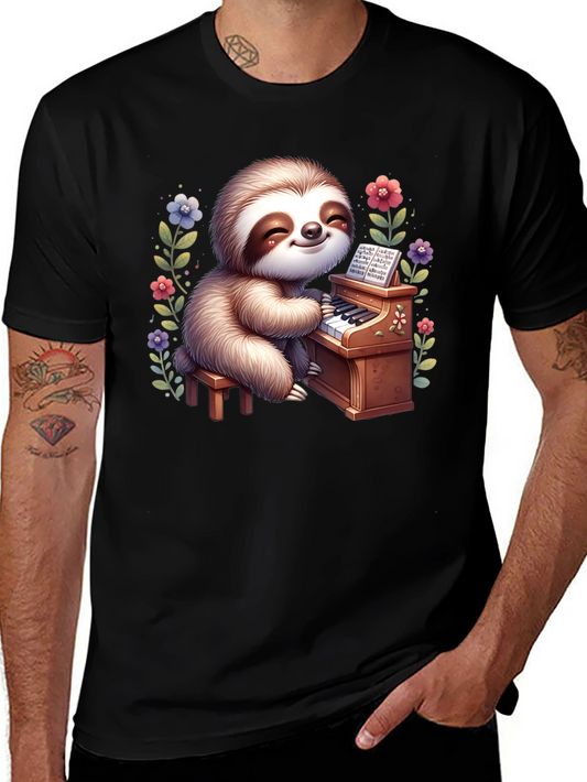 Sloth Pianist Graphic Tee - Cute & Unique!