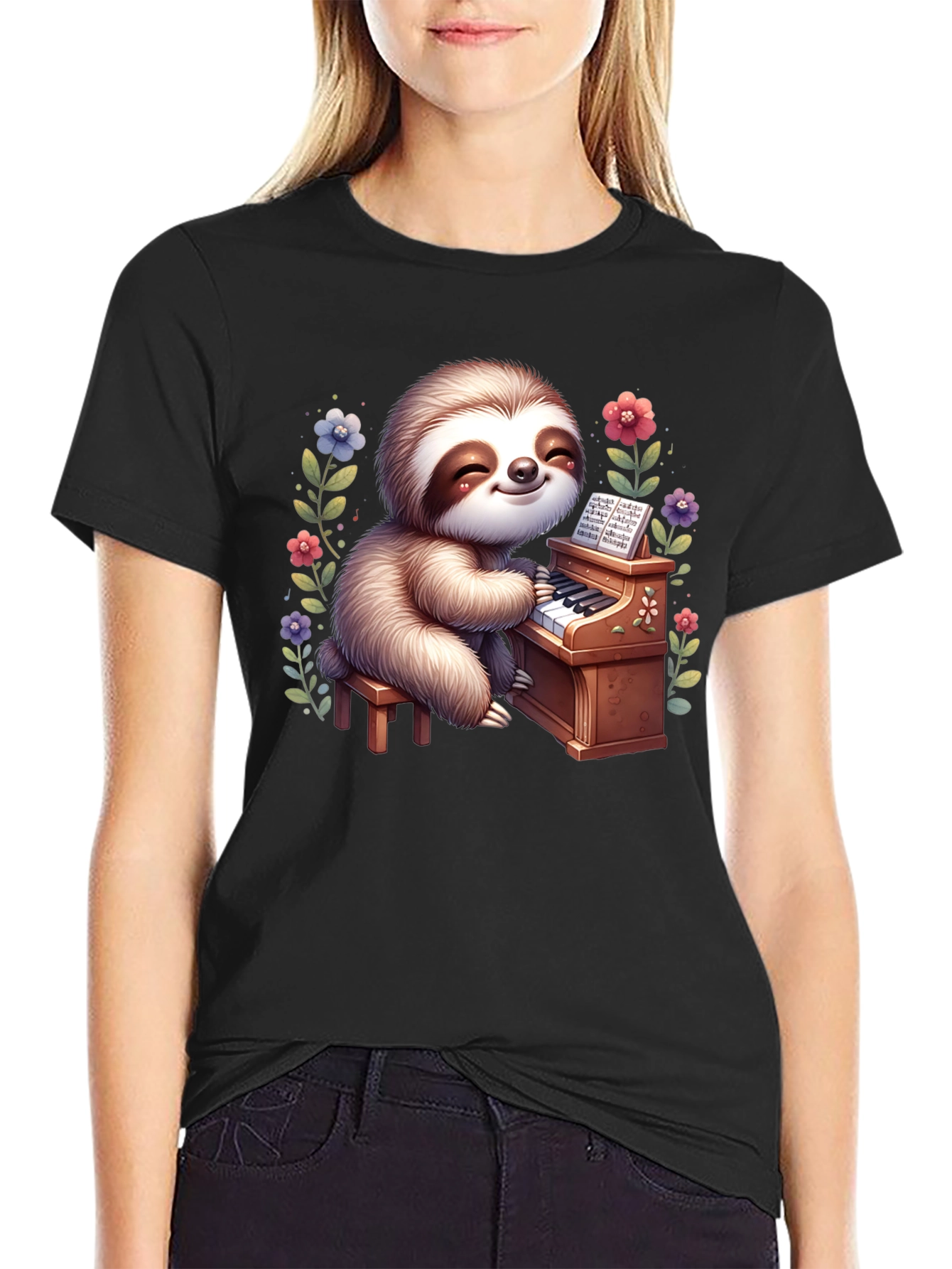 Sloth Pianist Graphic Tee - Cute & Unique!