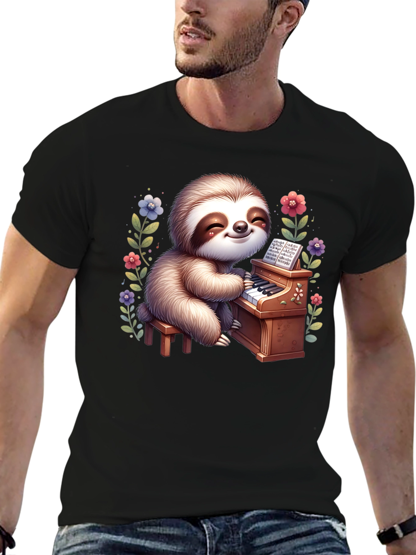 Sloth Pianist Graphic Tee - Cute & Unique!