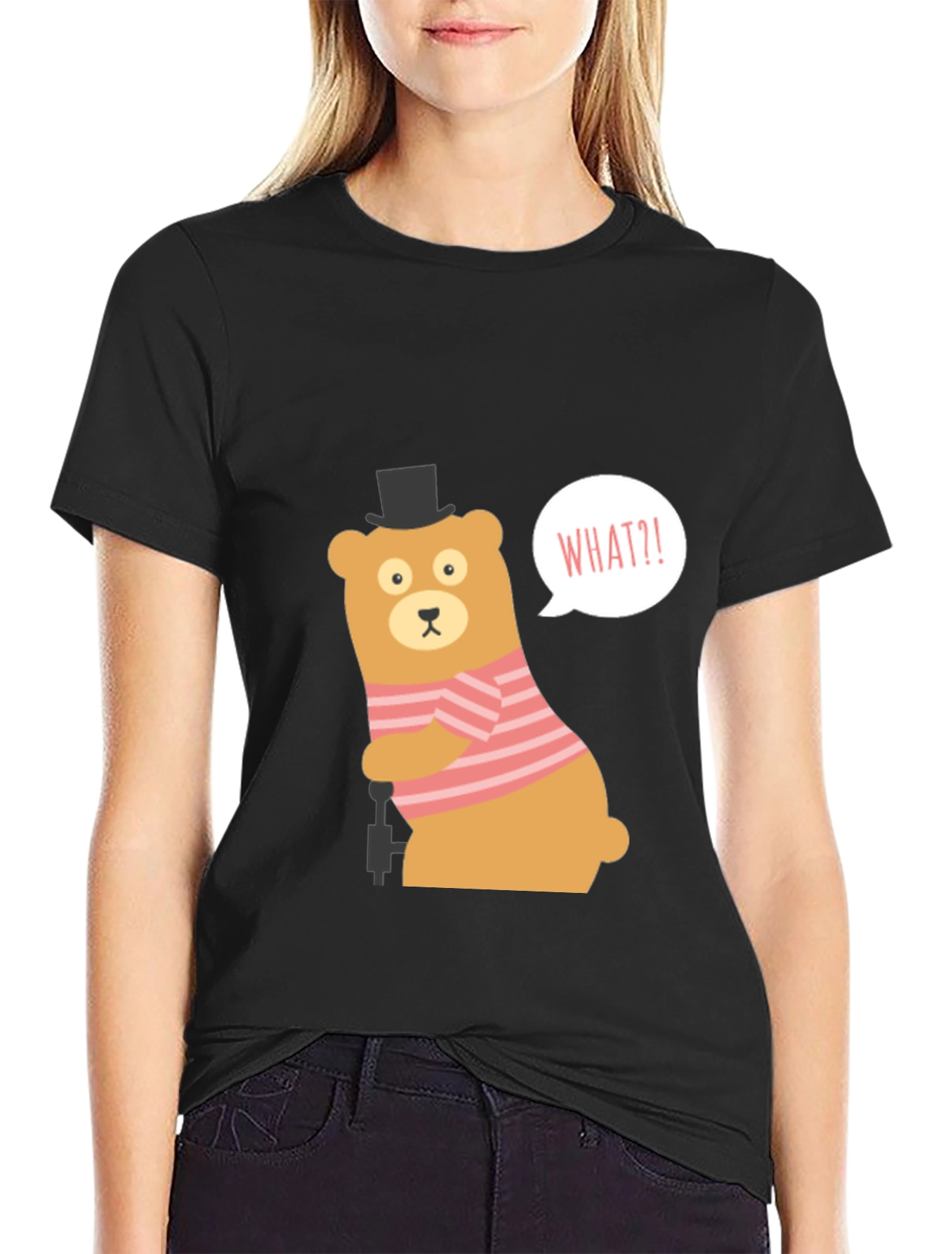 Funny Bear What?! Graphic Tee - Black