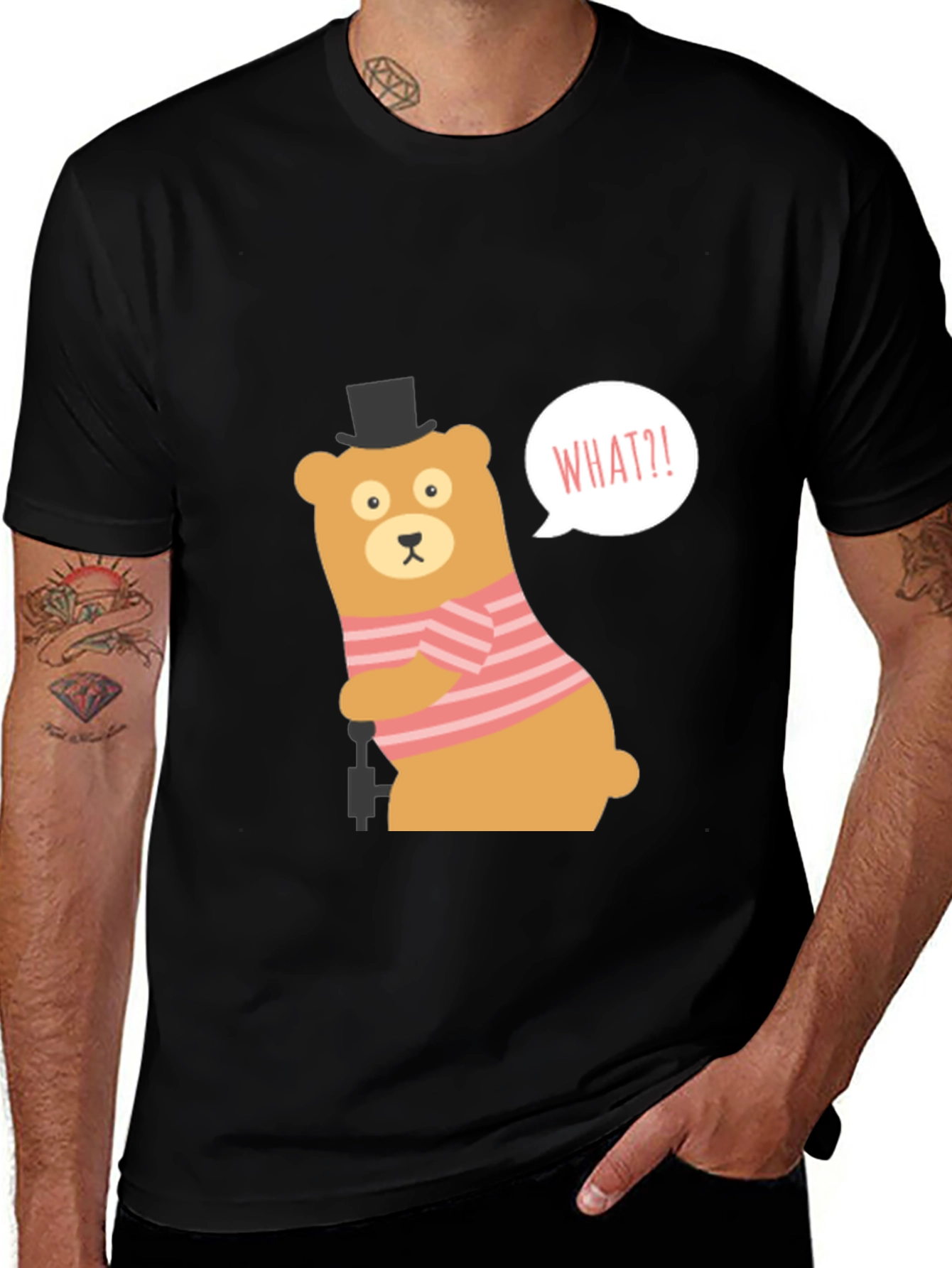 Funny Bear What?! Graphic Tee - Black