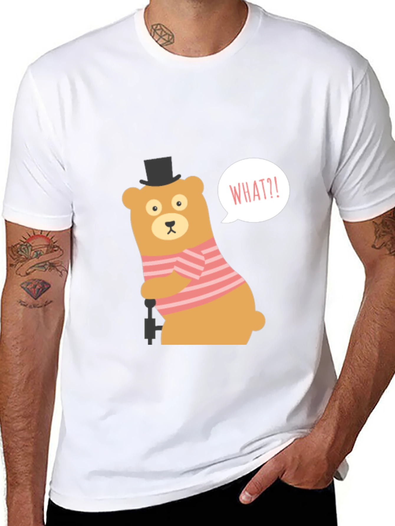 Funny Bear What?! Graphic Tee - Black