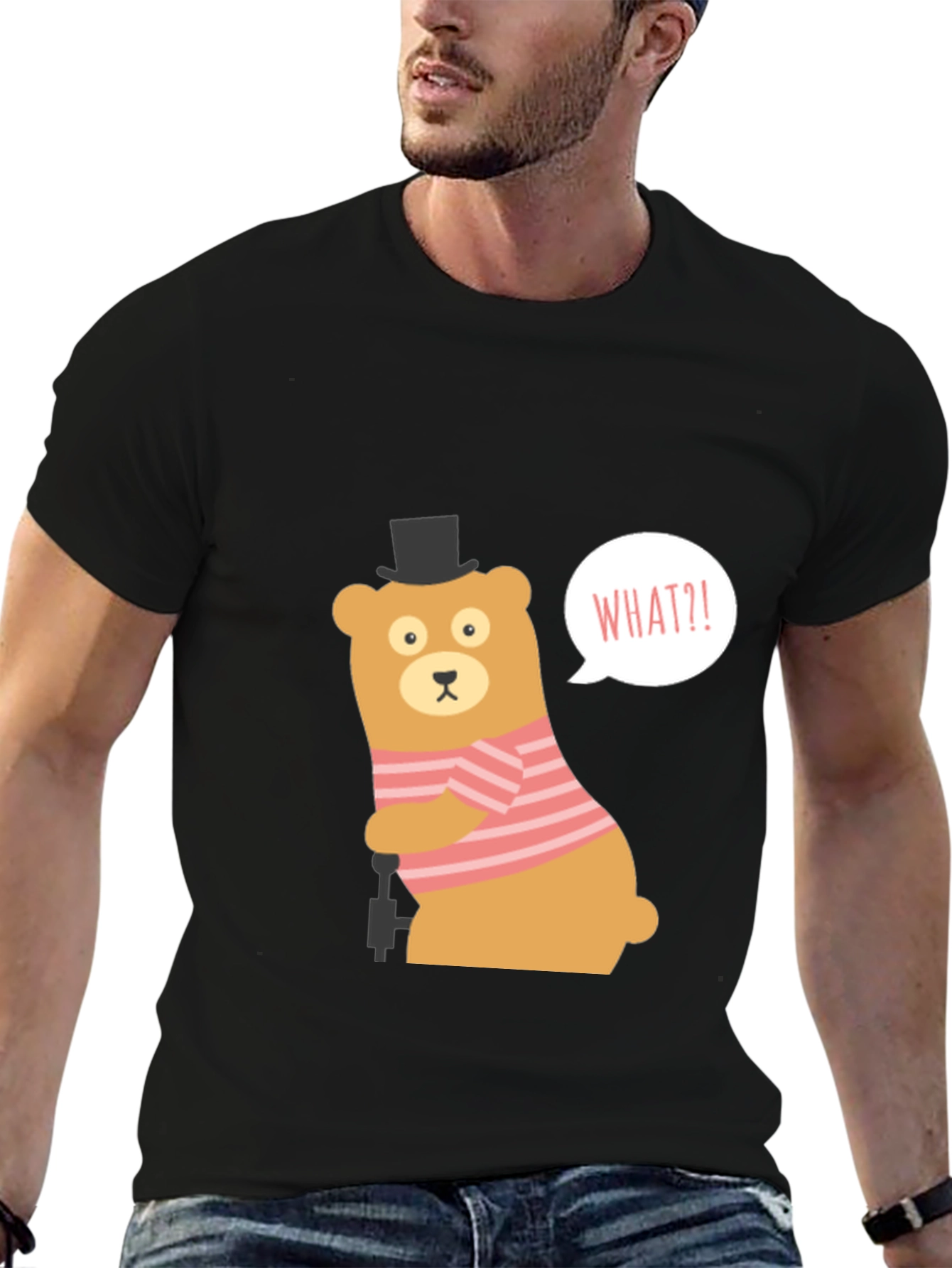 Funny Bear What?! Graphic Tee - Black