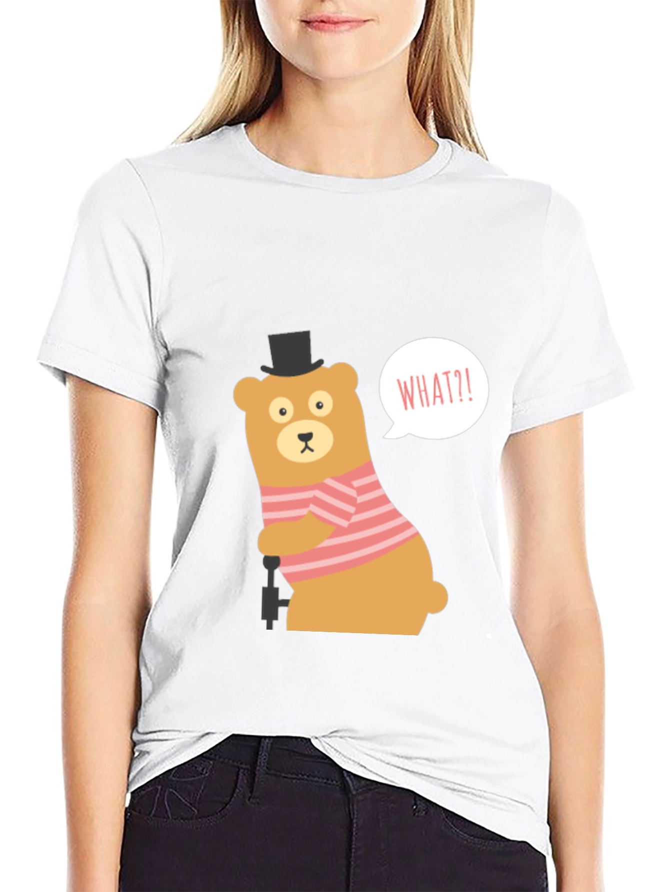 Funny Bear What?! Graphic Tee - Black