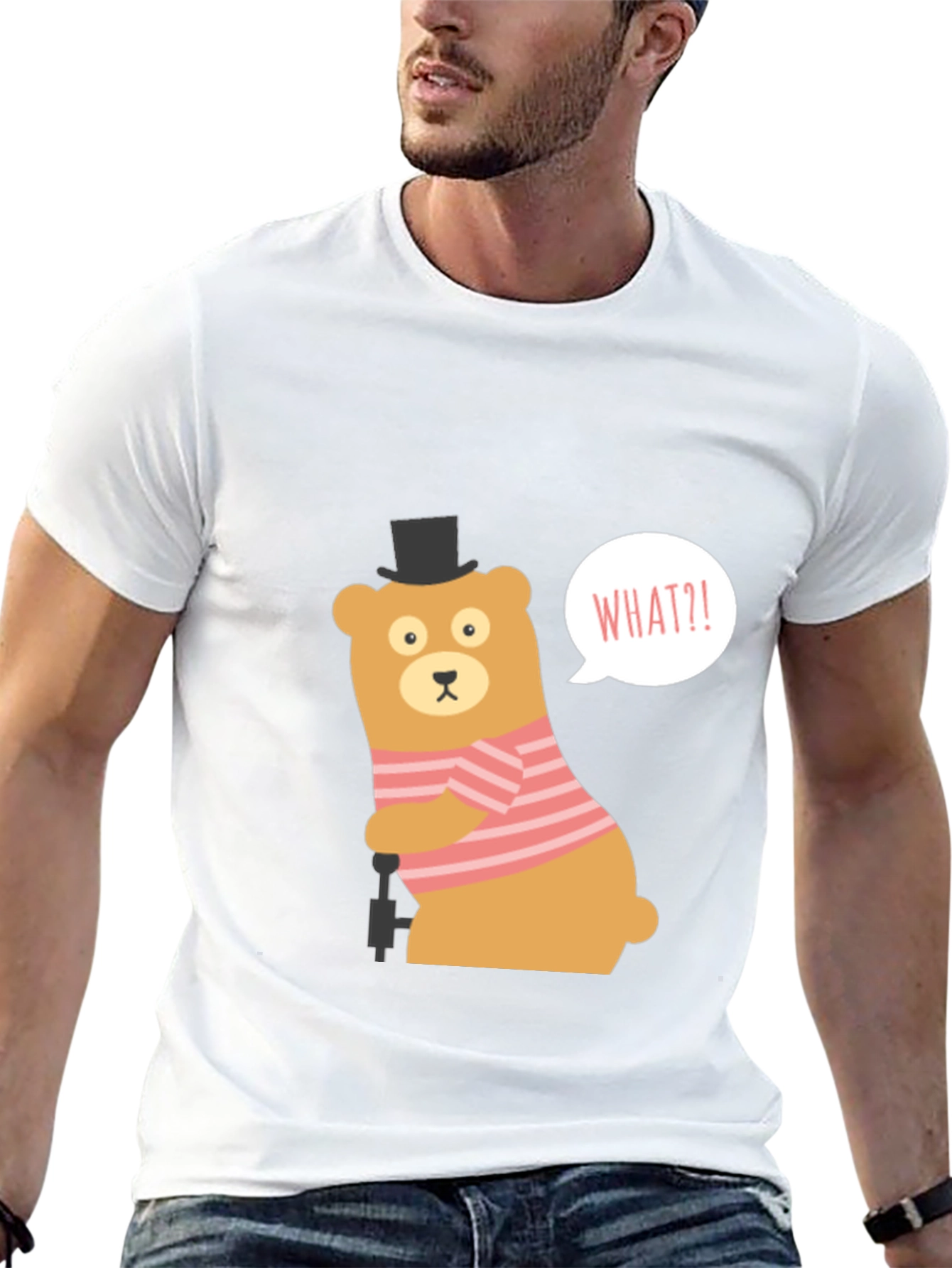 Funny Bear What?! Graphic Tee - Black