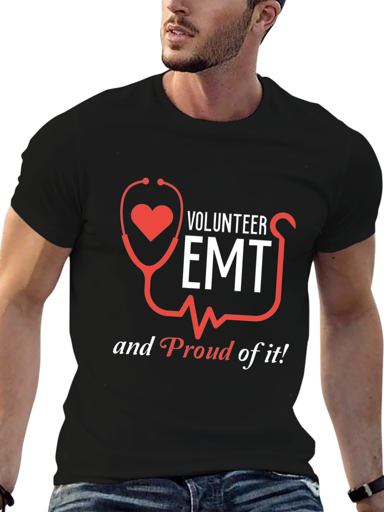 Volunteer EMT T-Shirt - Heart Stethoscope Design