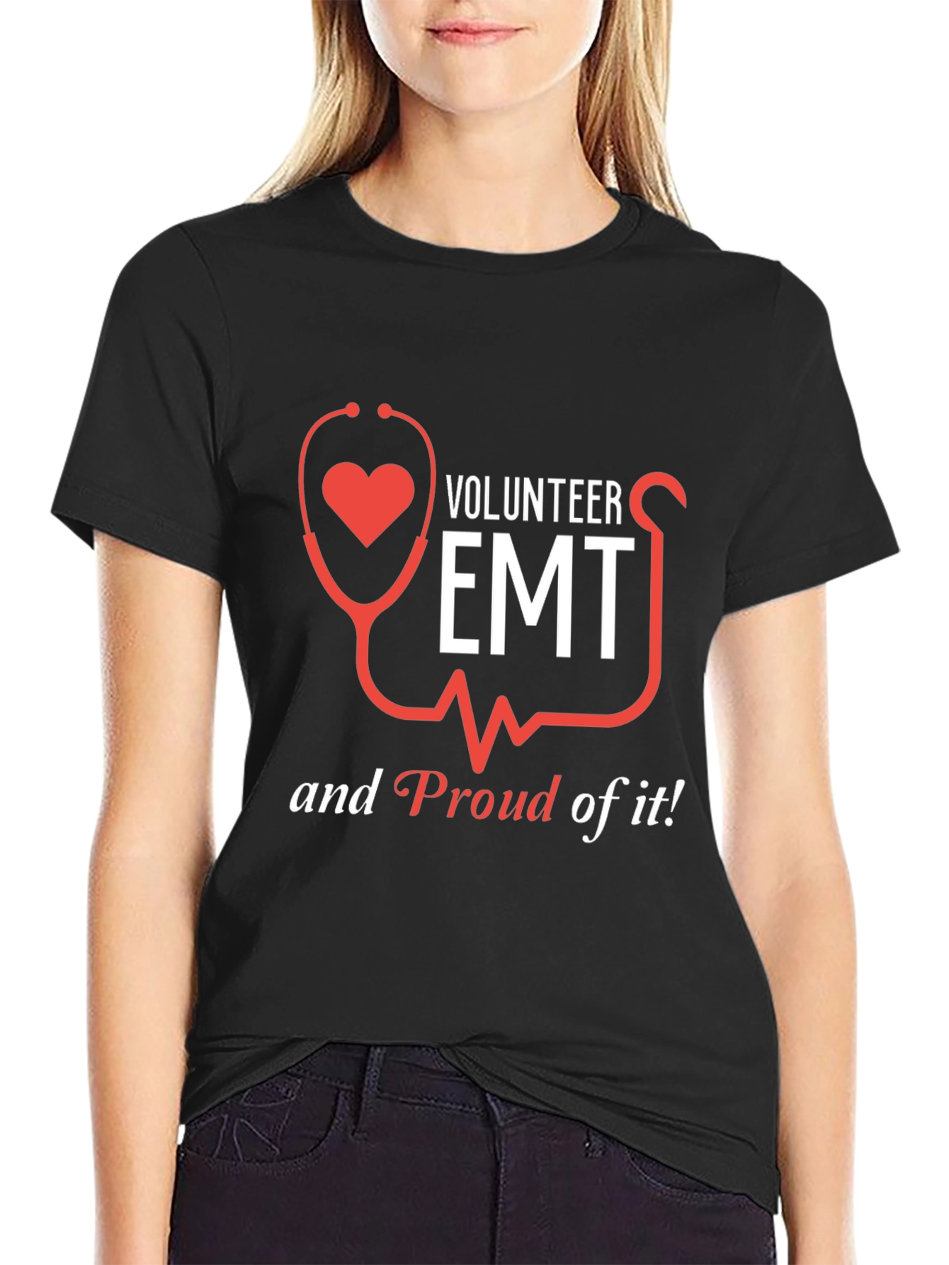 Volunteer EMT T-Shirt - Heart Stethoscope Design