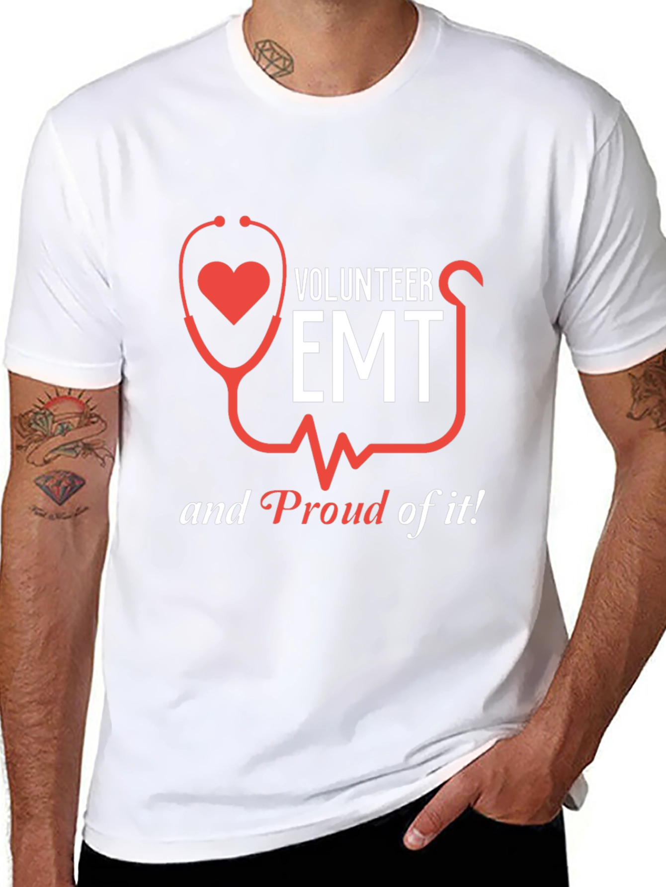 Volunteer EMT T-Shirt - Heart Stethoscope Design