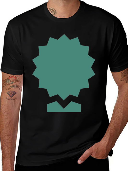 Geometric Teal Graphic Print Black Tee