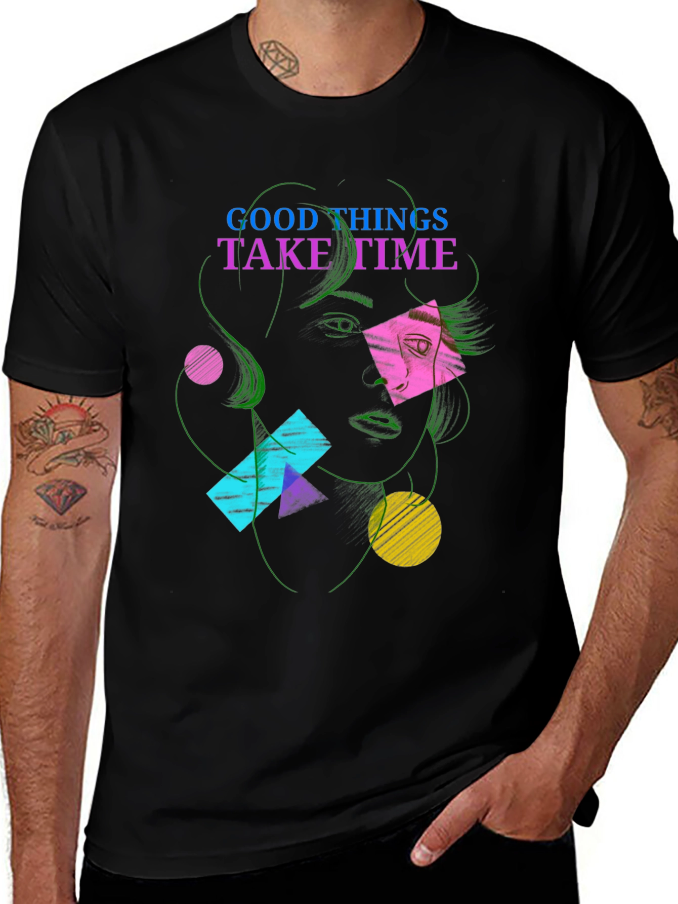 Abstract Face Graphic Tee - Good Things Take Time