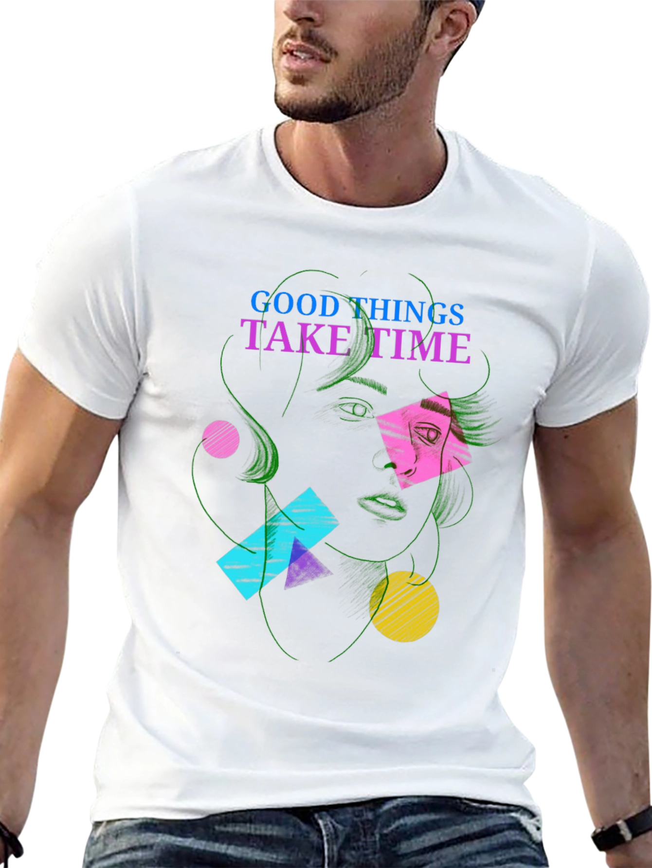 Abstract Face Graphic Tee - Good Things Take Time