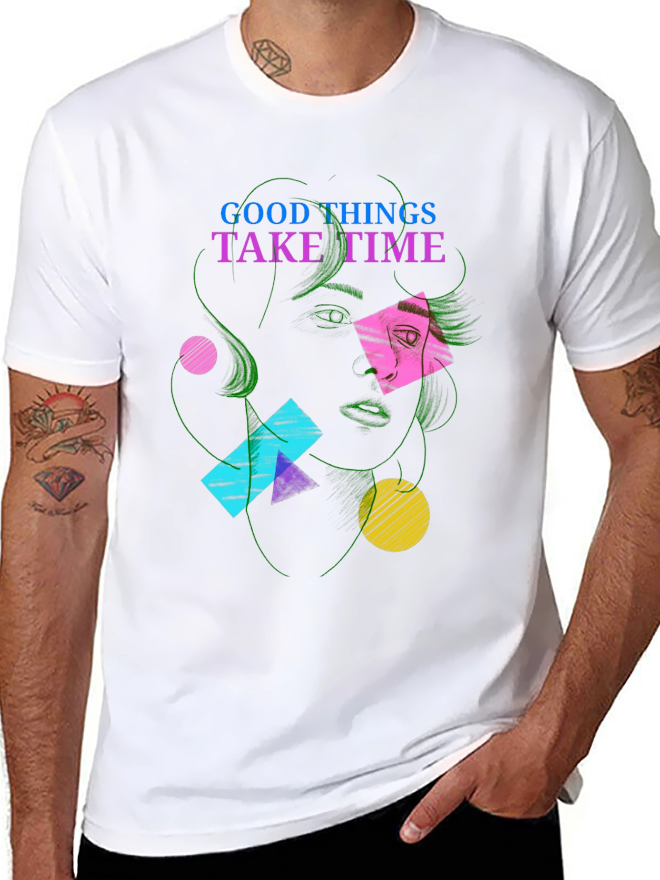 Abstract Face Graphic Tee - Good Things Take Time