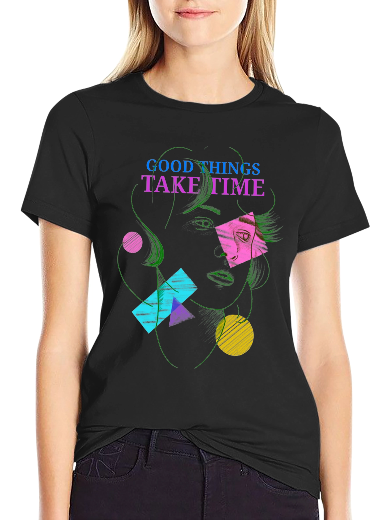 Abstract Face Graphic Tee - Good Things Take Time
