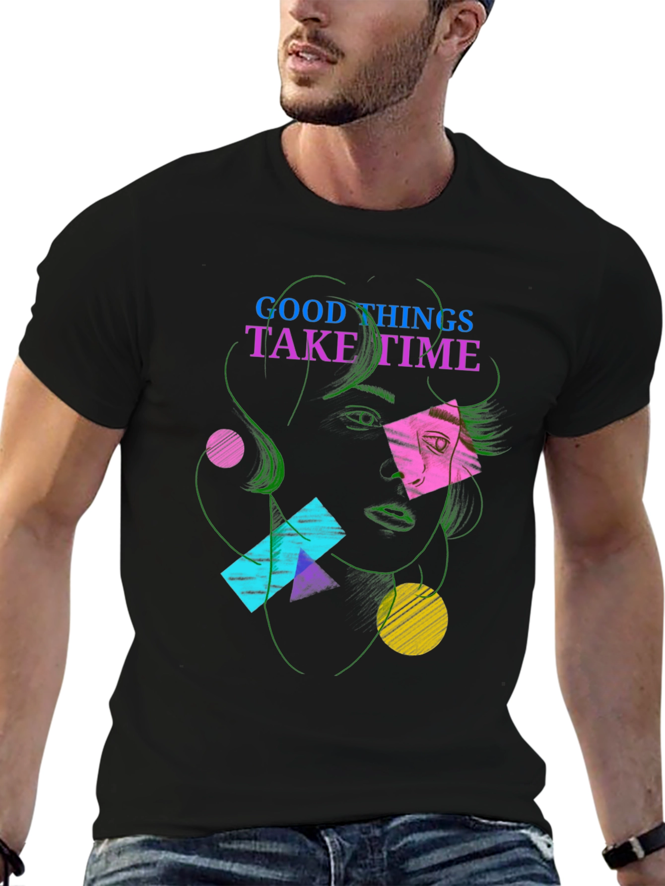 Abstract Face Graphic Tee - Good Things Take Time