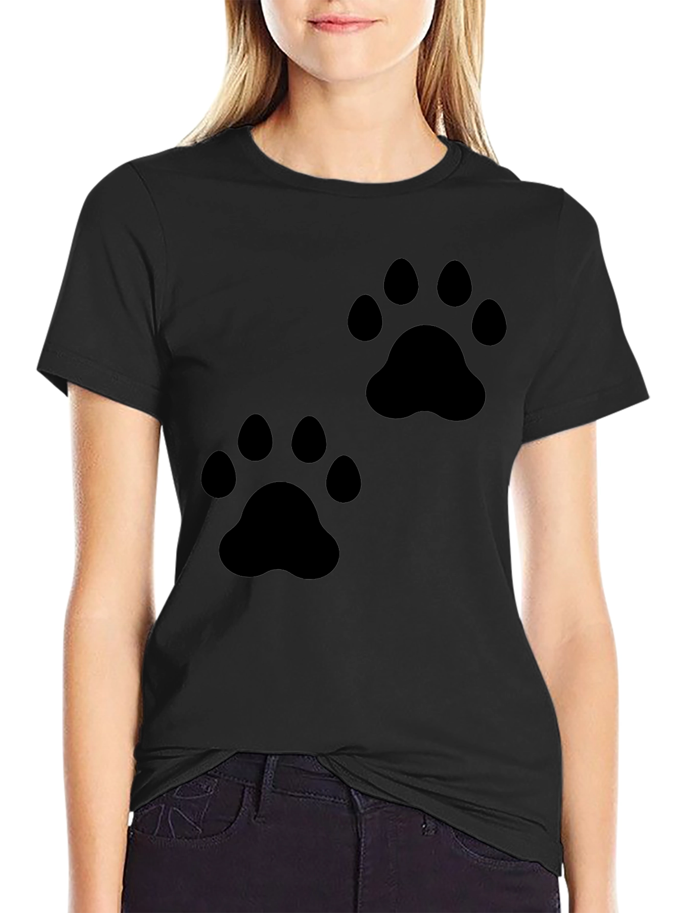 Paw Print Black T-Shirt Animal Lover Tee