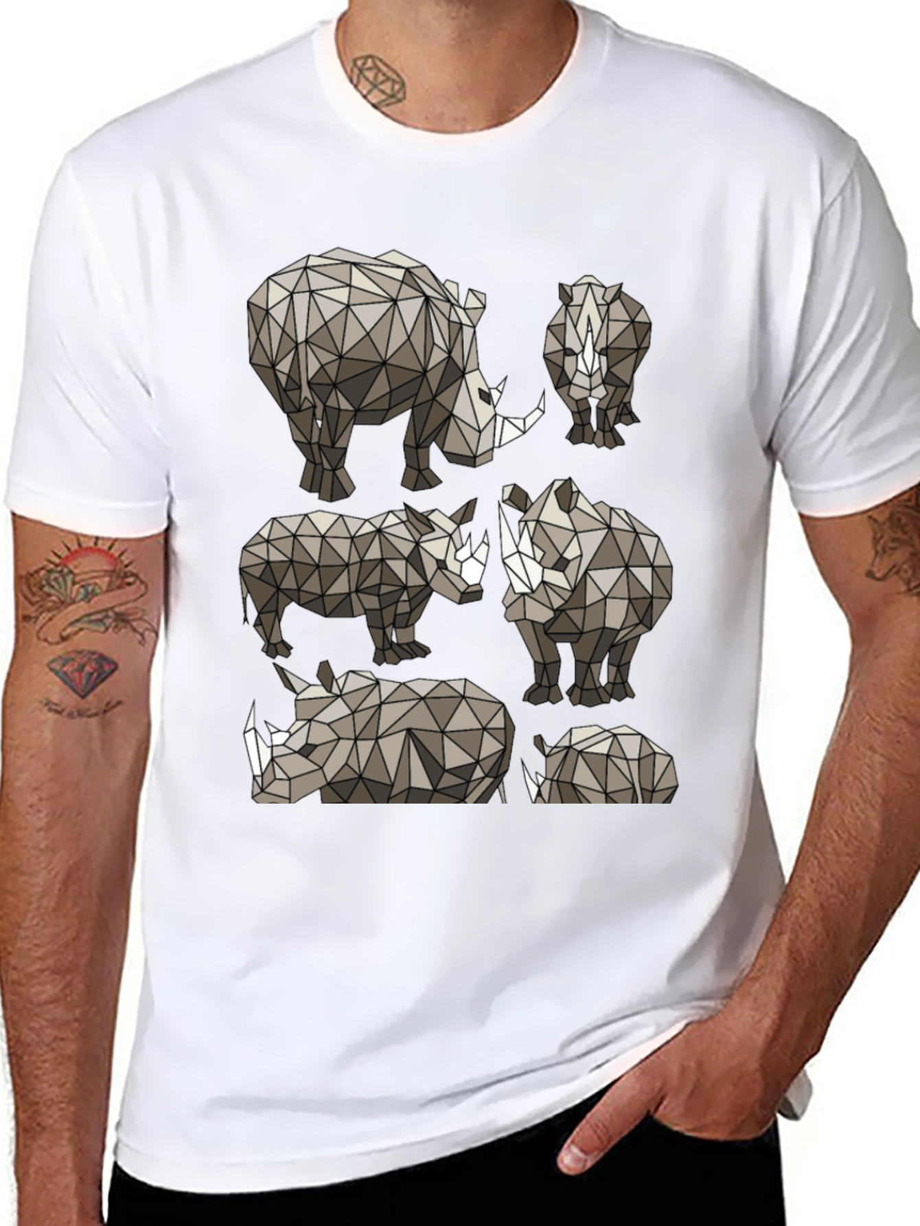 Geometric Rhino Graphic Tee - Modern Wildlife Style