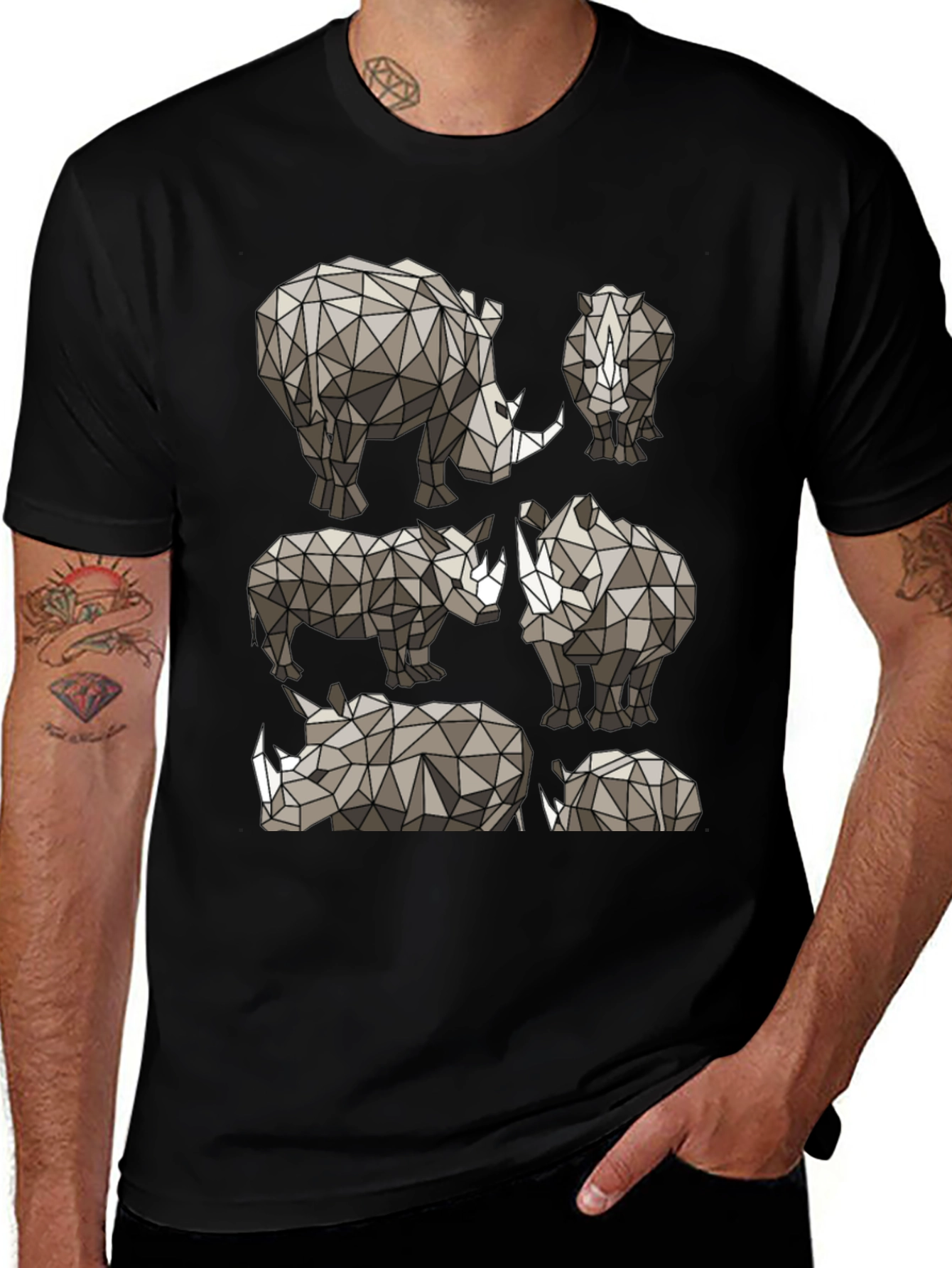 Geometric Rhino Graphic Tee - Modern Wildlife Style