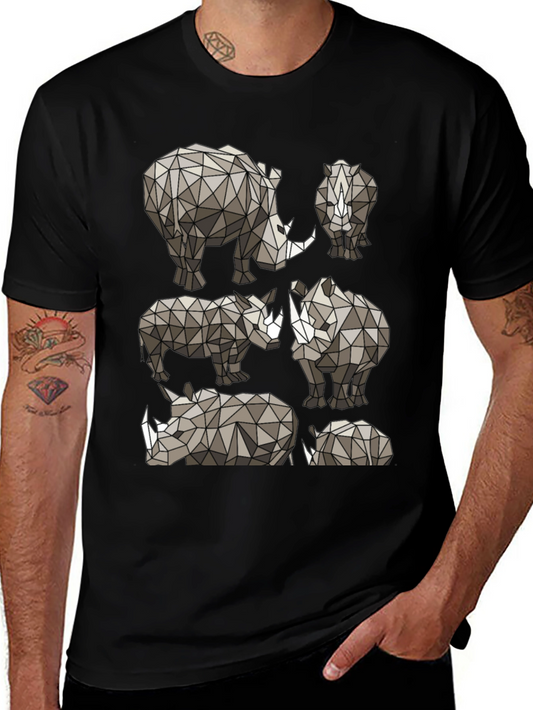 Geometric Rhino Graphic Tee - Modern Wildlife Style