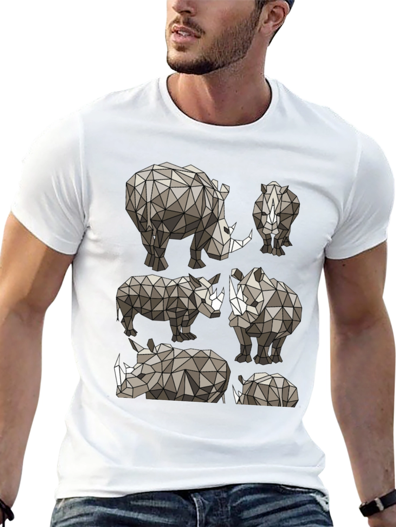 Geometric Rhino Graphic Tee - Modern Wildlife Style